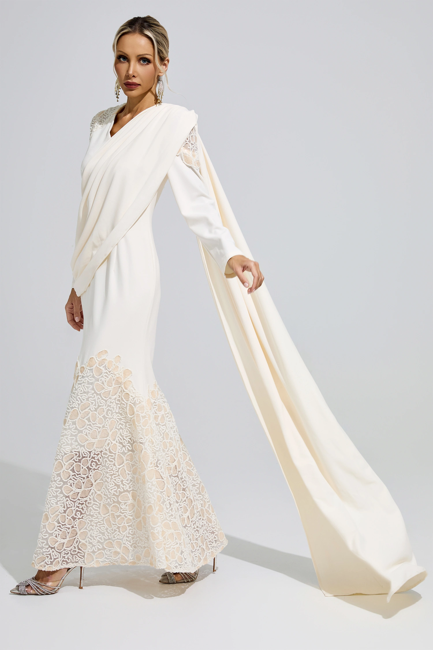Akhmatova Apricot Lace Maxi Dress