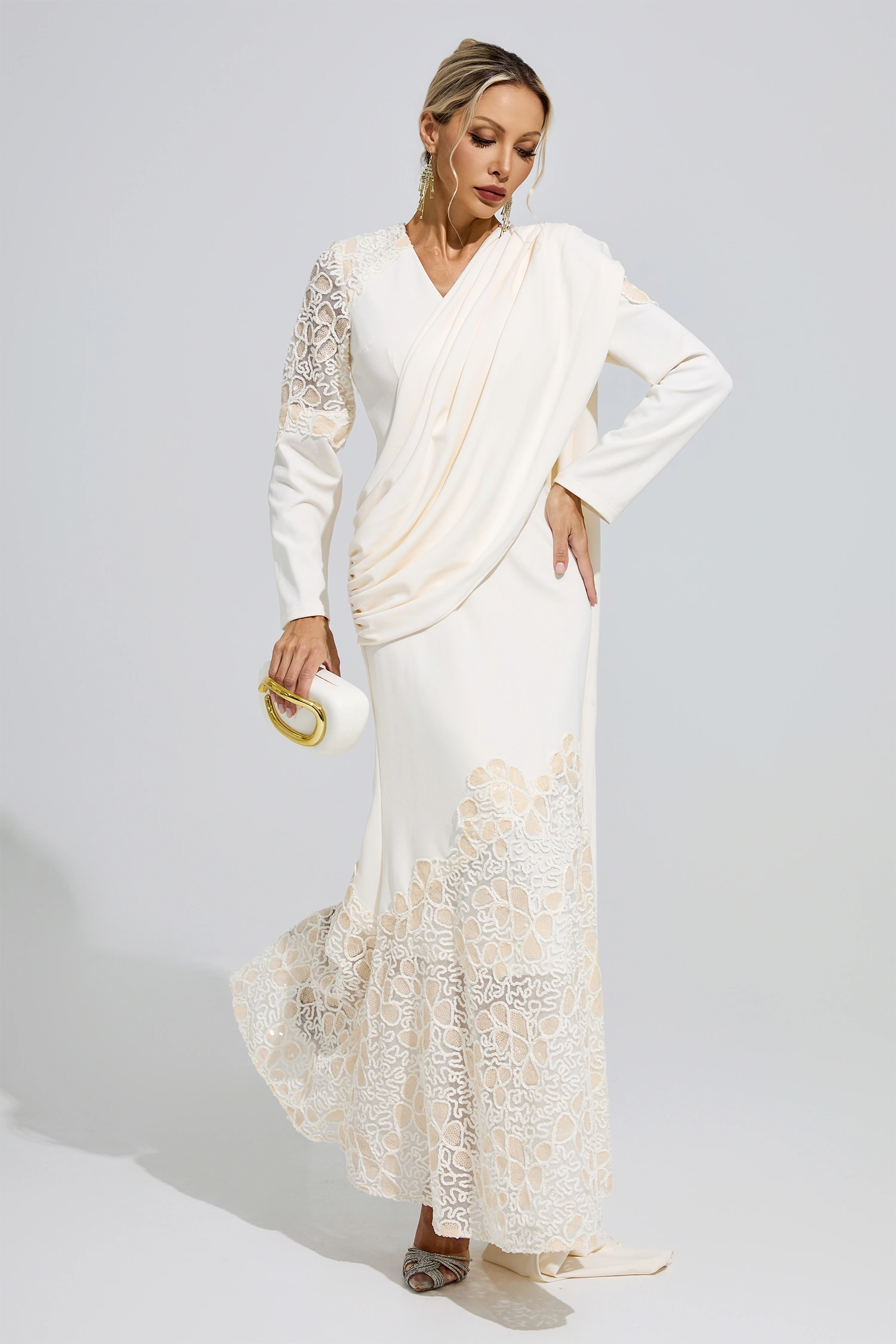 Akhmatova Apricot Lace Maxi Dress