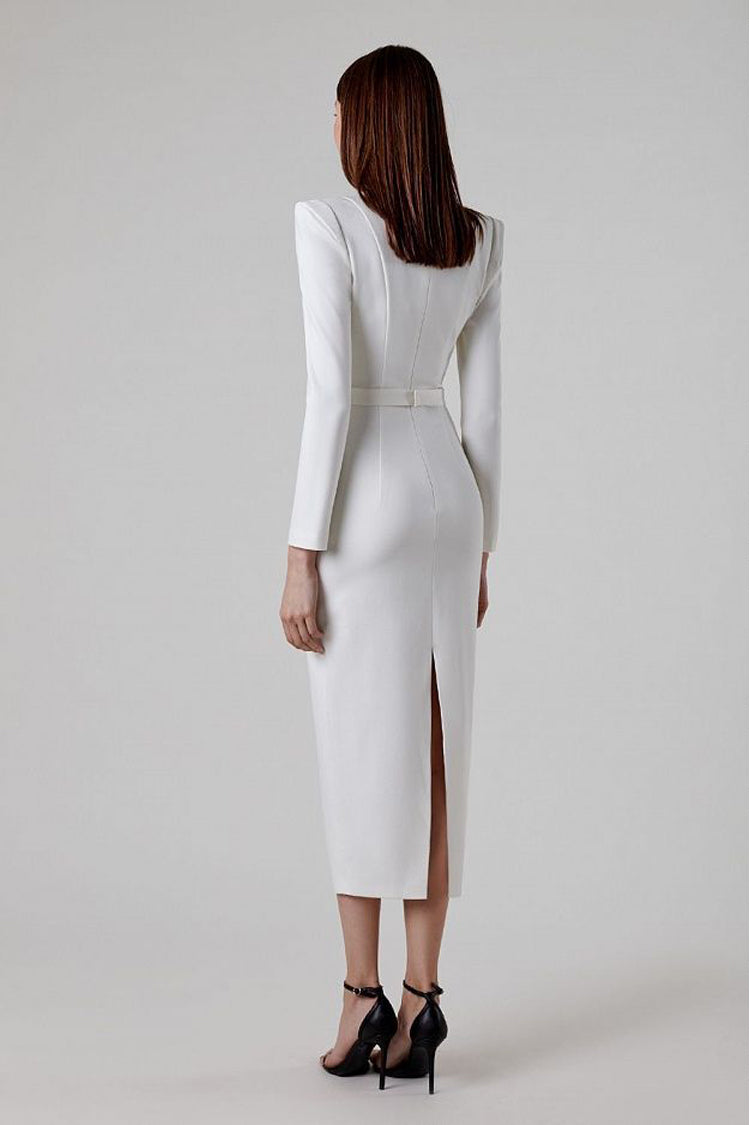 Alaina White Long Sleeve Midi Work Dress-CATCHALL