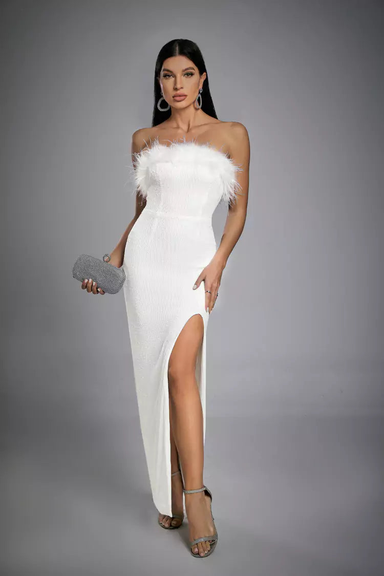 White sequin outlet feather dress