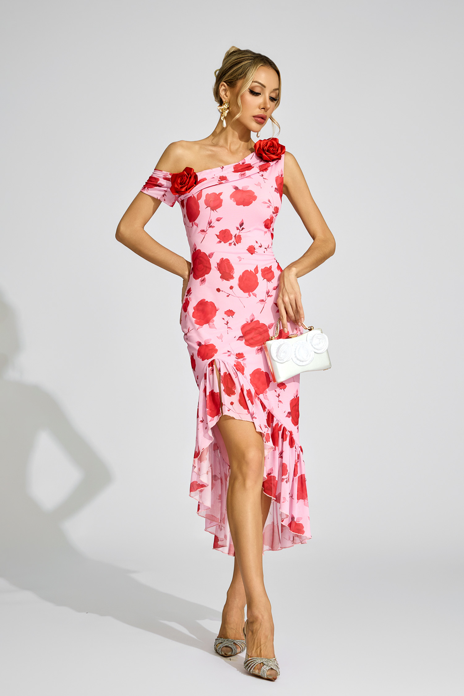 Aldridge Pink Rose - Print One - Shoulder Dress