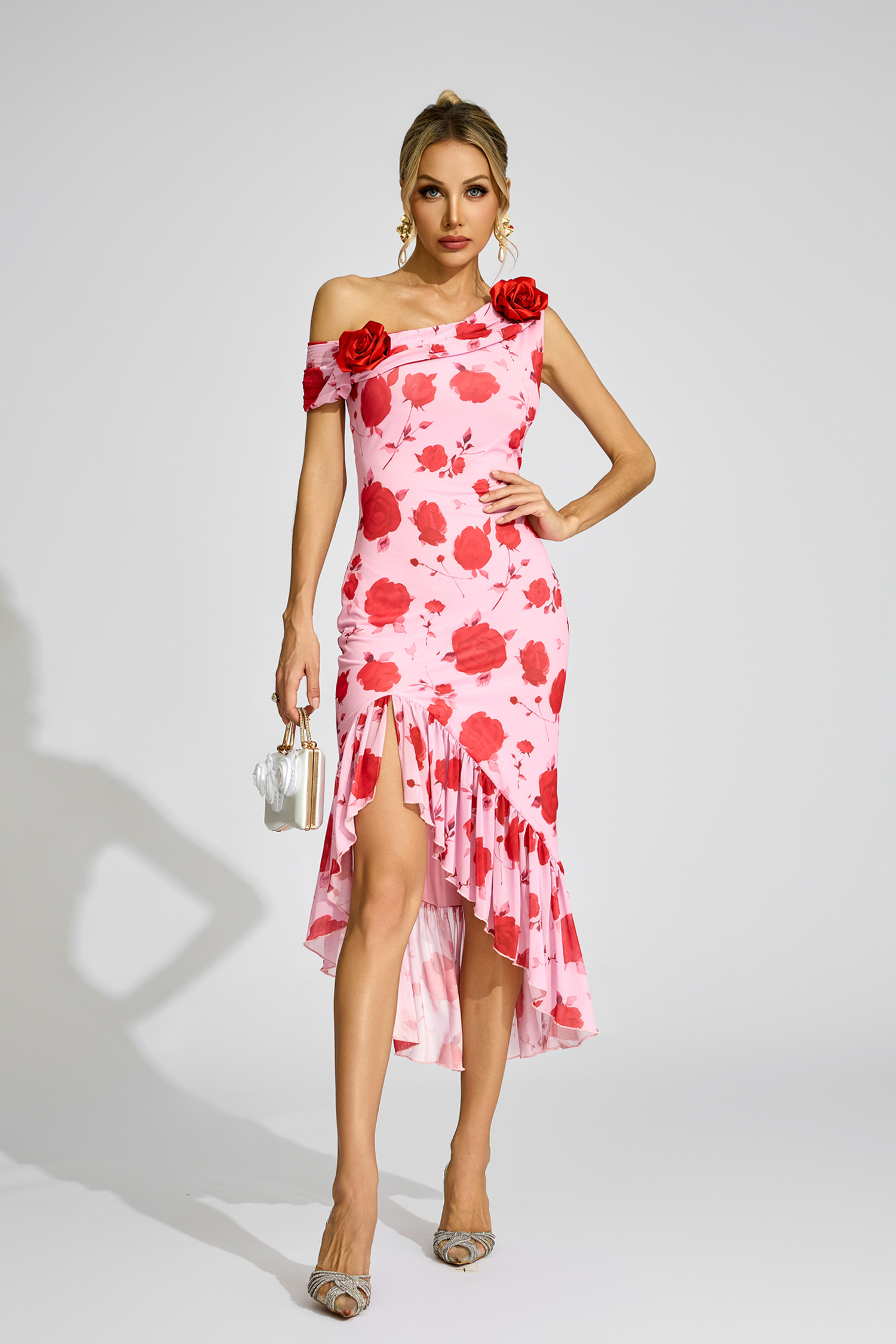 Aldridge Pink Rose - Print One - Shoulder Dress