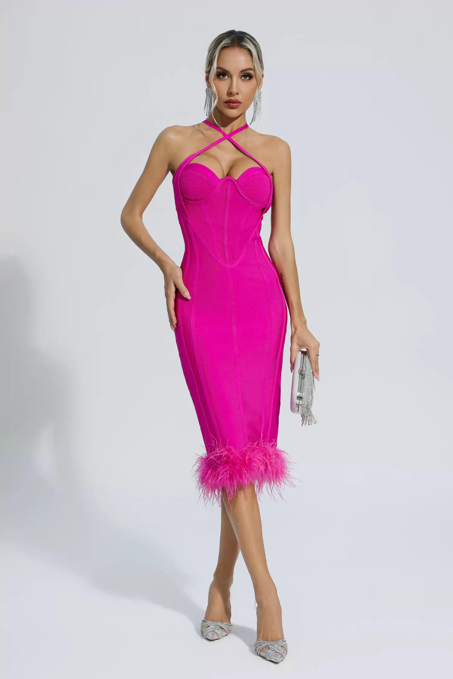 Aleah Rose Red Halterneck Bandage Dress-CATCHALL