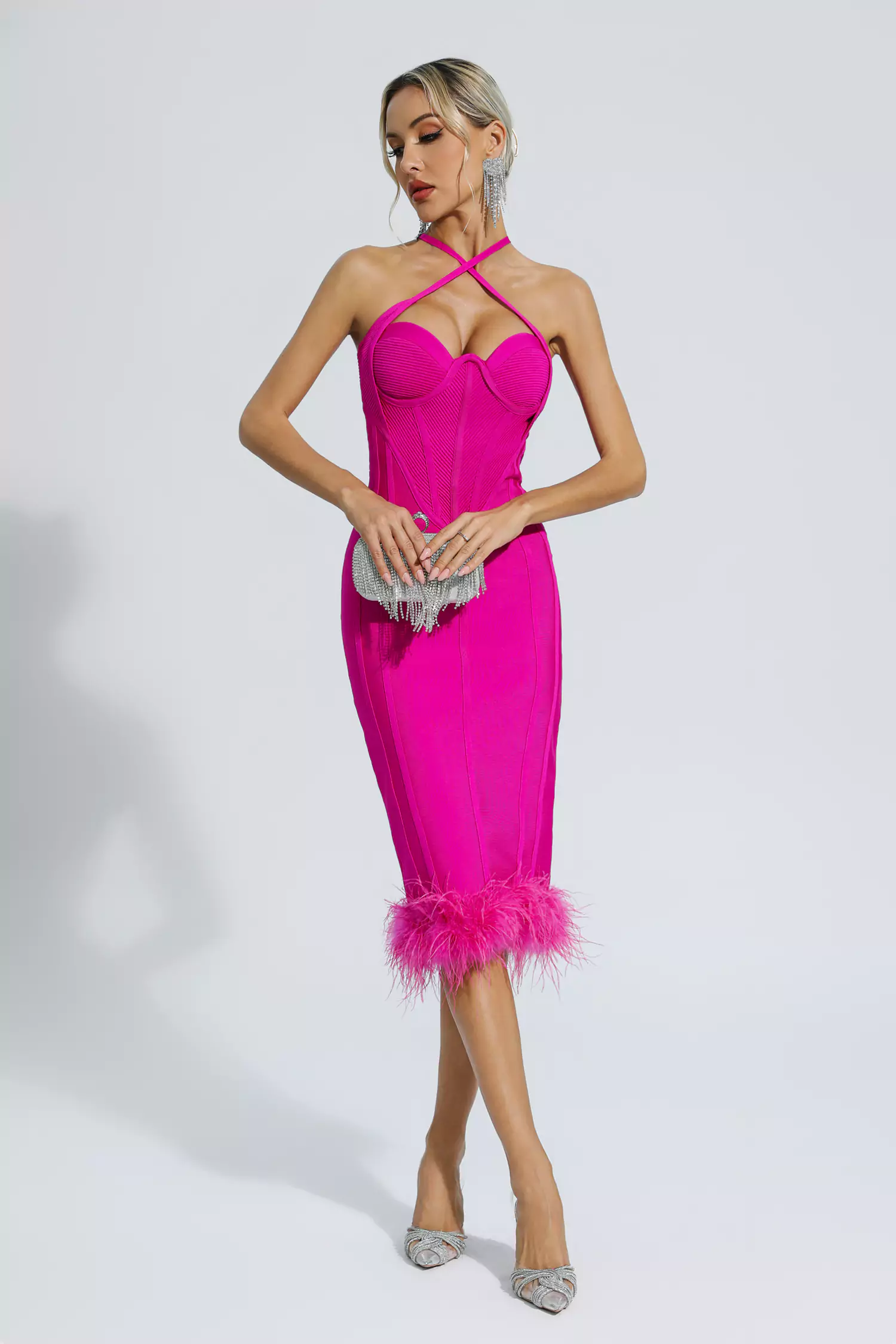 Aleah Rose Red Halterneck Bandage Dress-CATCHALL