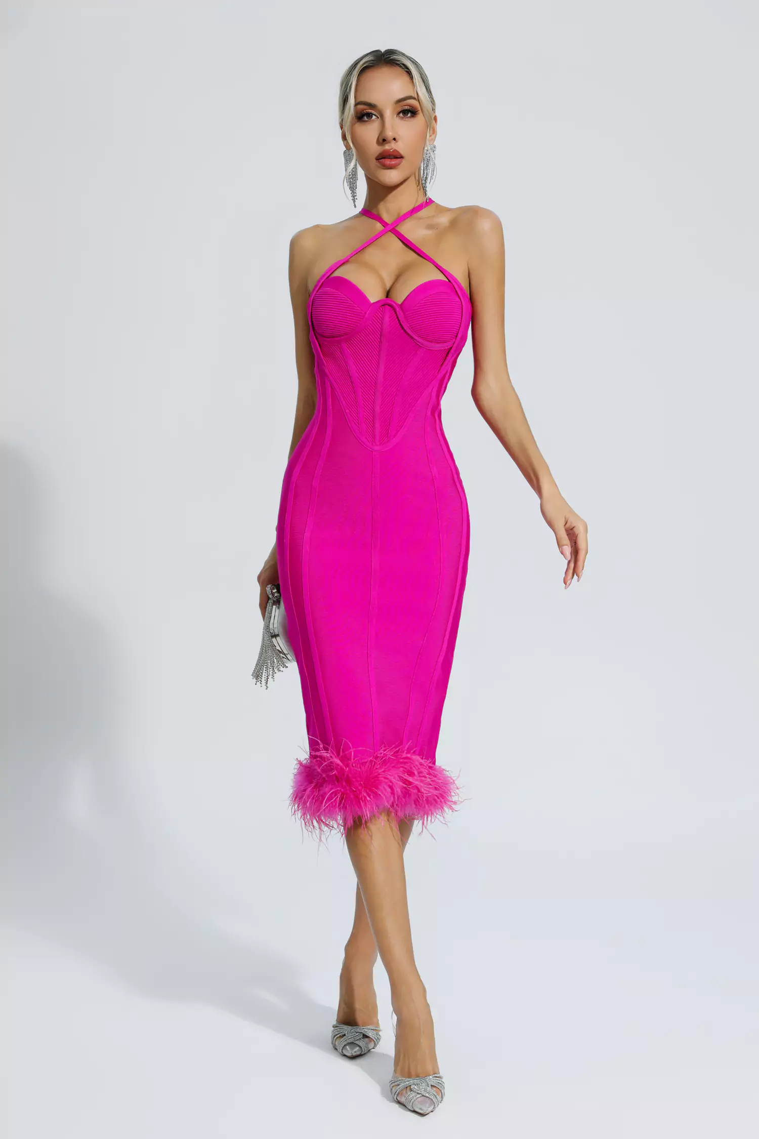 Aleah Rose Red Halterneck Bandage Dress-CATCHALL
