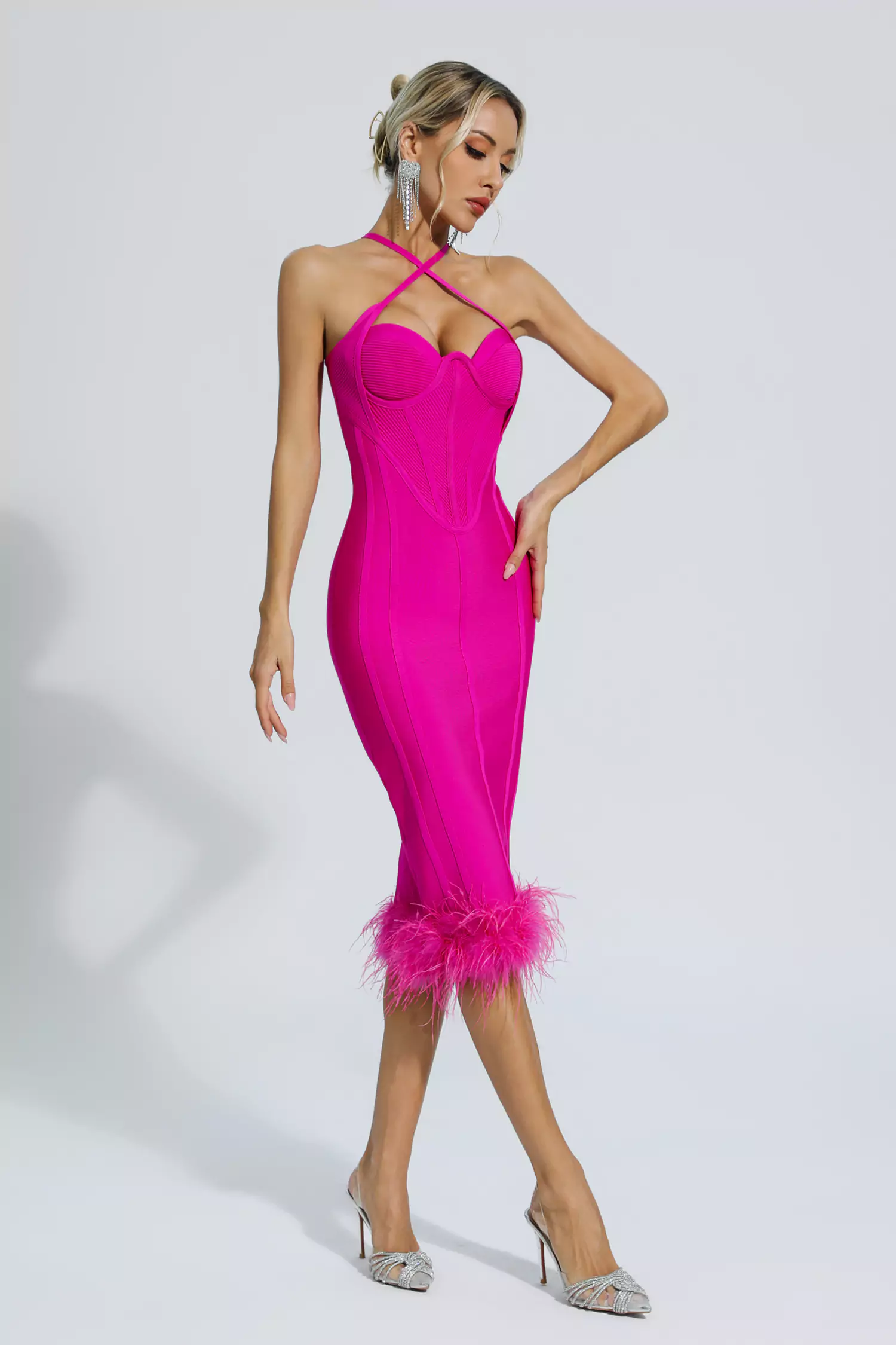 Aleah Rose Red Halterneck Bandage Dress-CATCHALL
