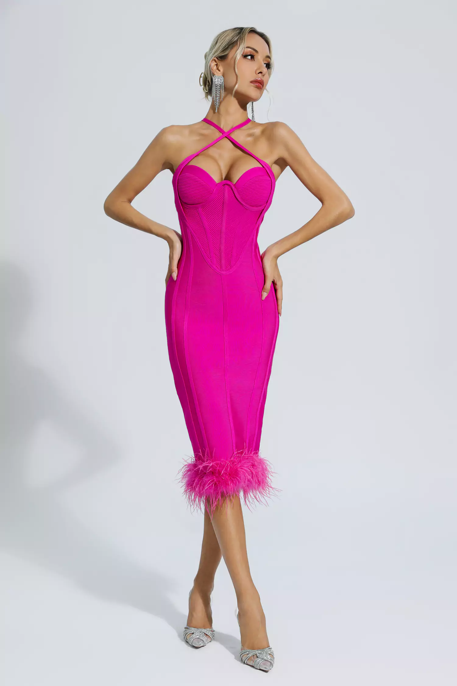 Aleah Rose Red Halterneck Bandage Dress-CATCHALL