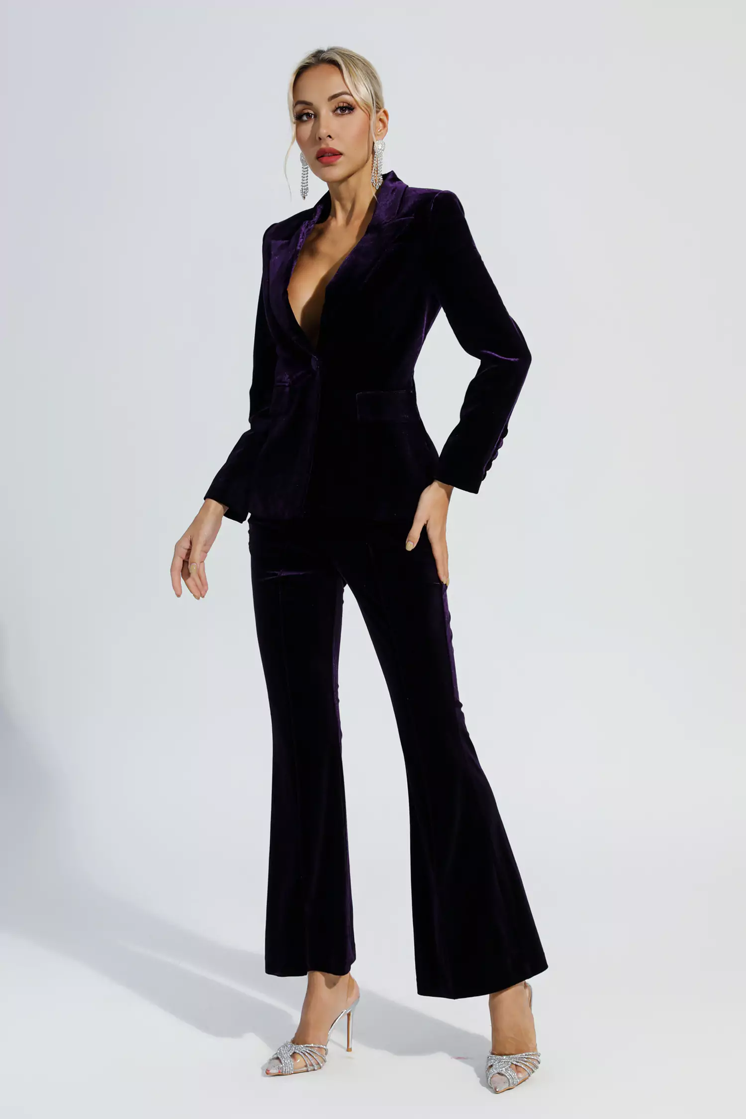 Aleena Purple Velvet Blazer Set-CATCHALL