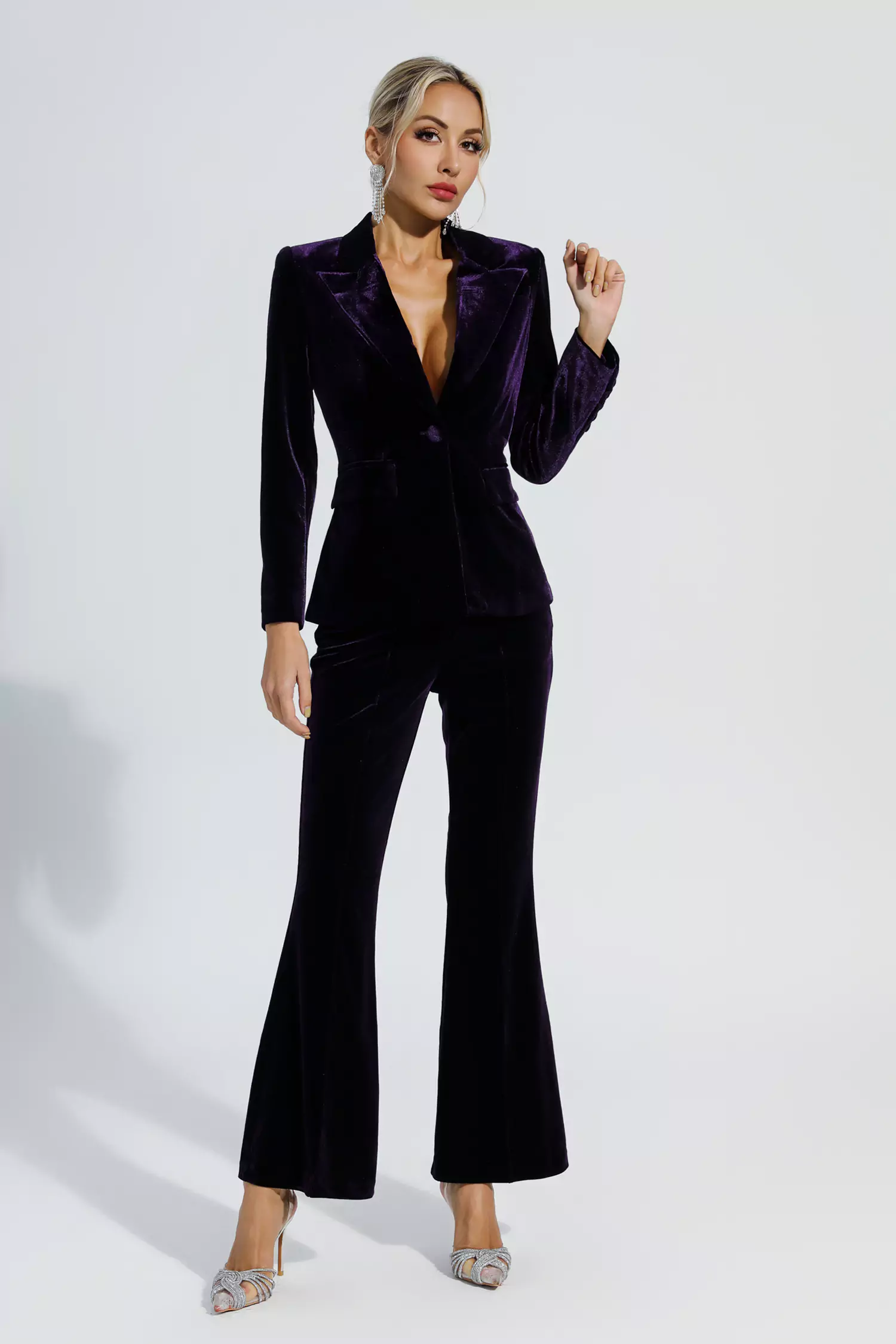 Aleena Purple Velvet Blazer Set-CATCHALL