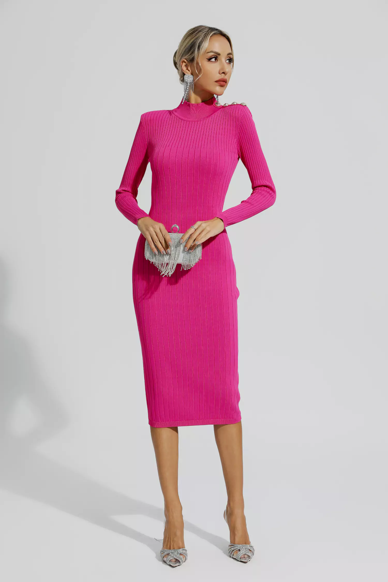 Alejandra Rose Red Knitted Long Sleeve Dress-CATCHALL