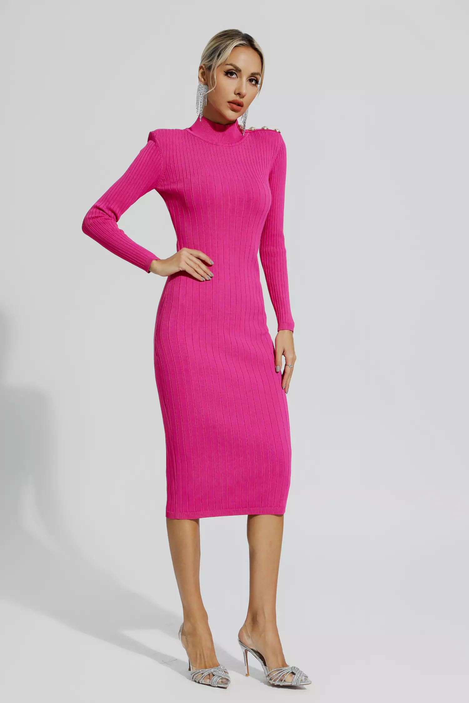 Alejandra Rose Red Knitted Long Sleeve Dress-CATCHALL