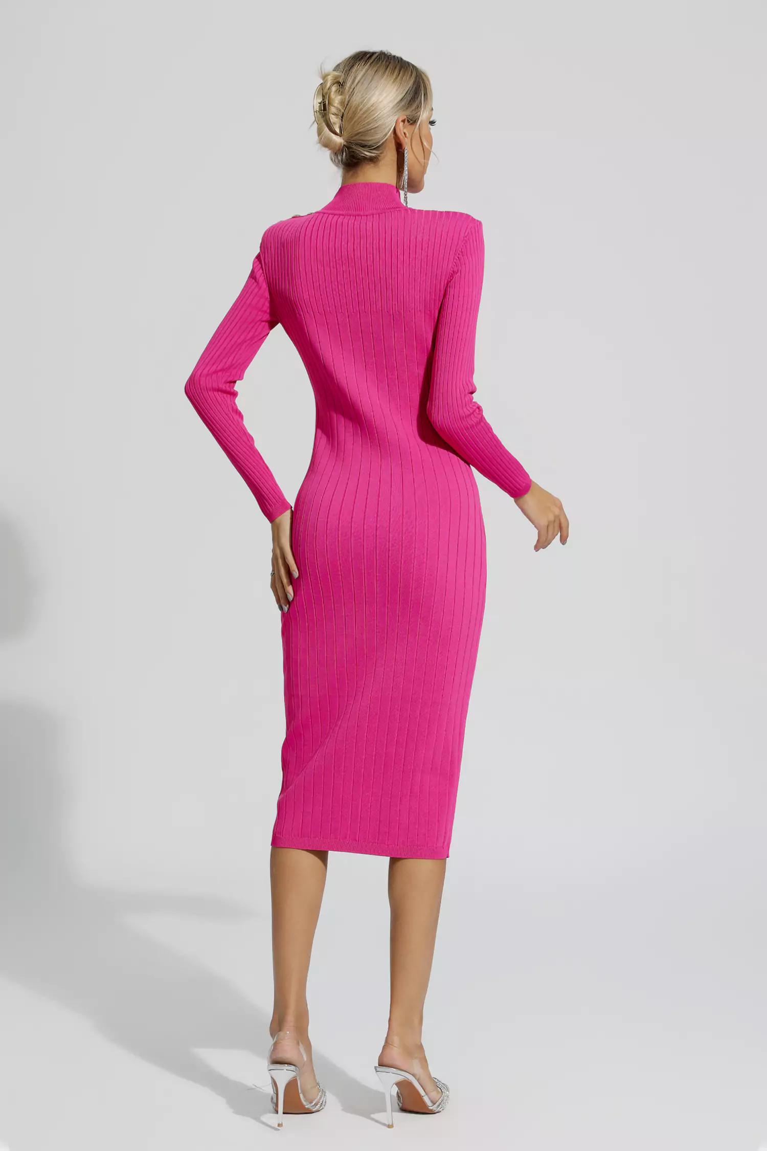 Alejandra Rose Red Knitted Long Sleeve Dress-CATCHALL