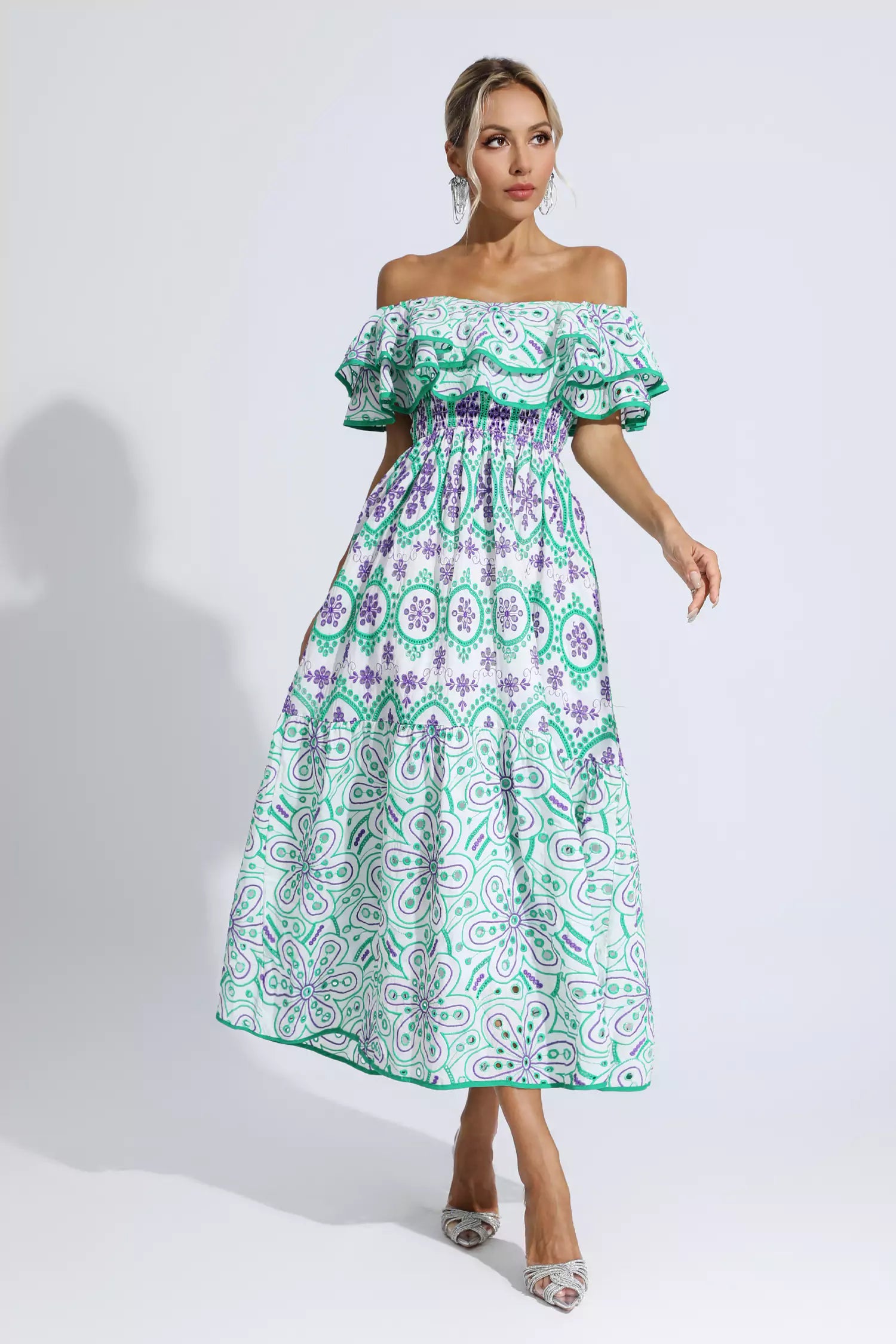 Malani Green Cutout Ruffle Maxi Dress-CATCHALL