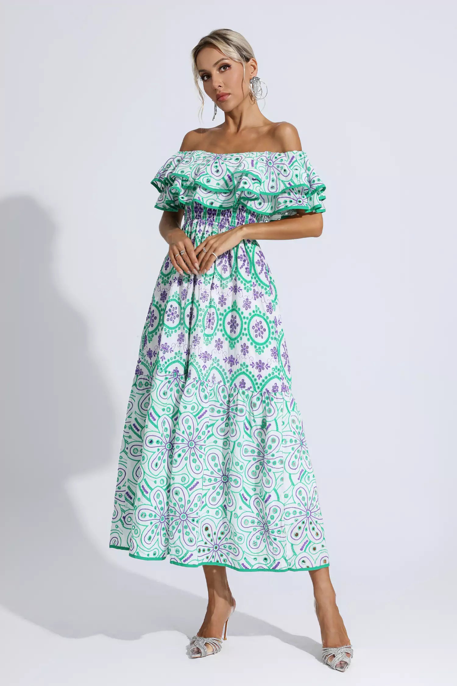 Malani Green Cutout Ruffle Maxi Dress-CATCHALL