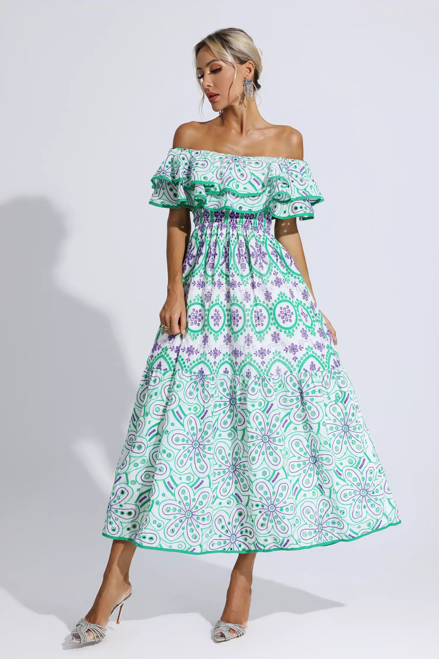 Malani Green Cutout Ruffle Maxi Dress-CATCHALL