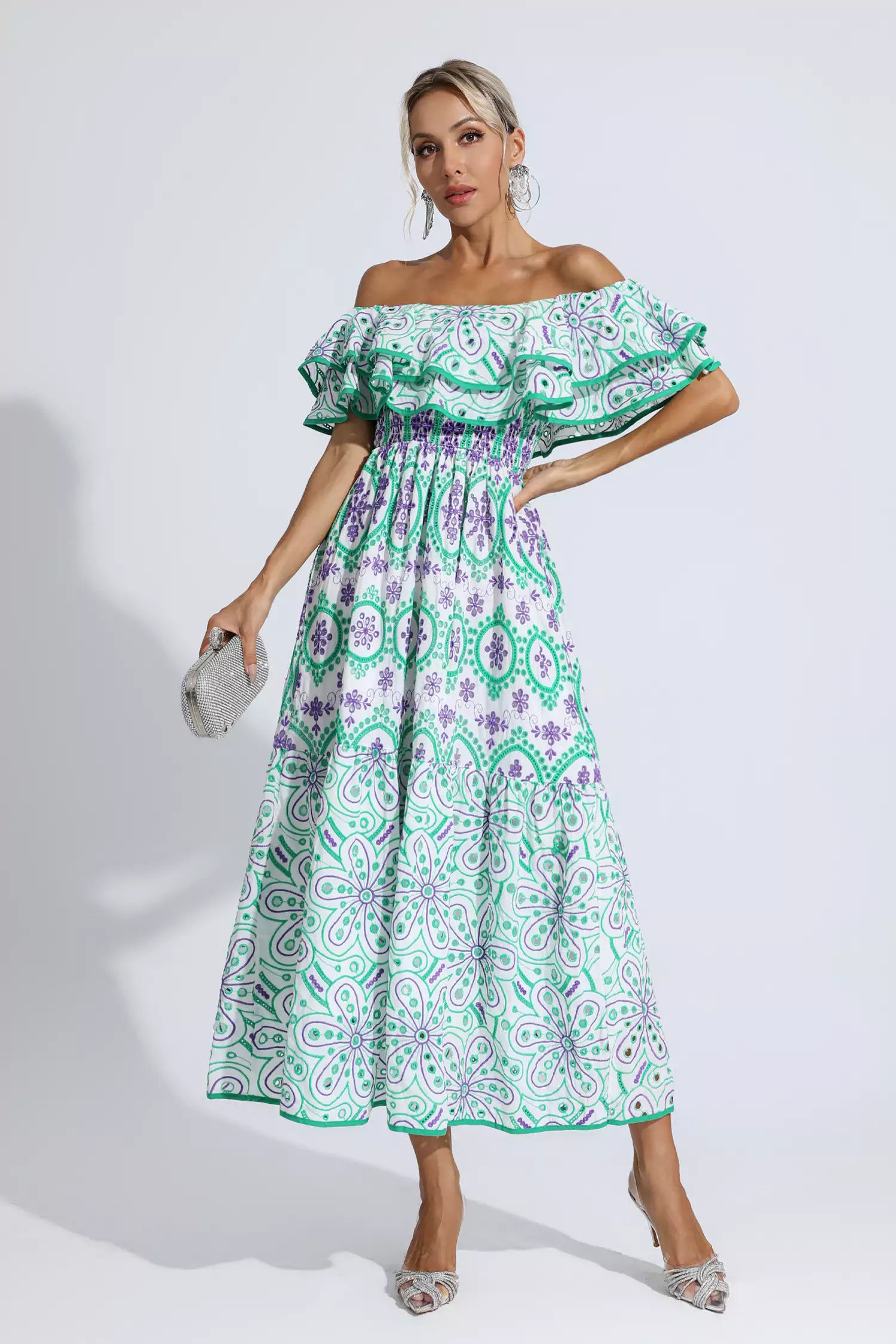 Malani Green Cutout Ruffle Maxi Dress-CATCHALL