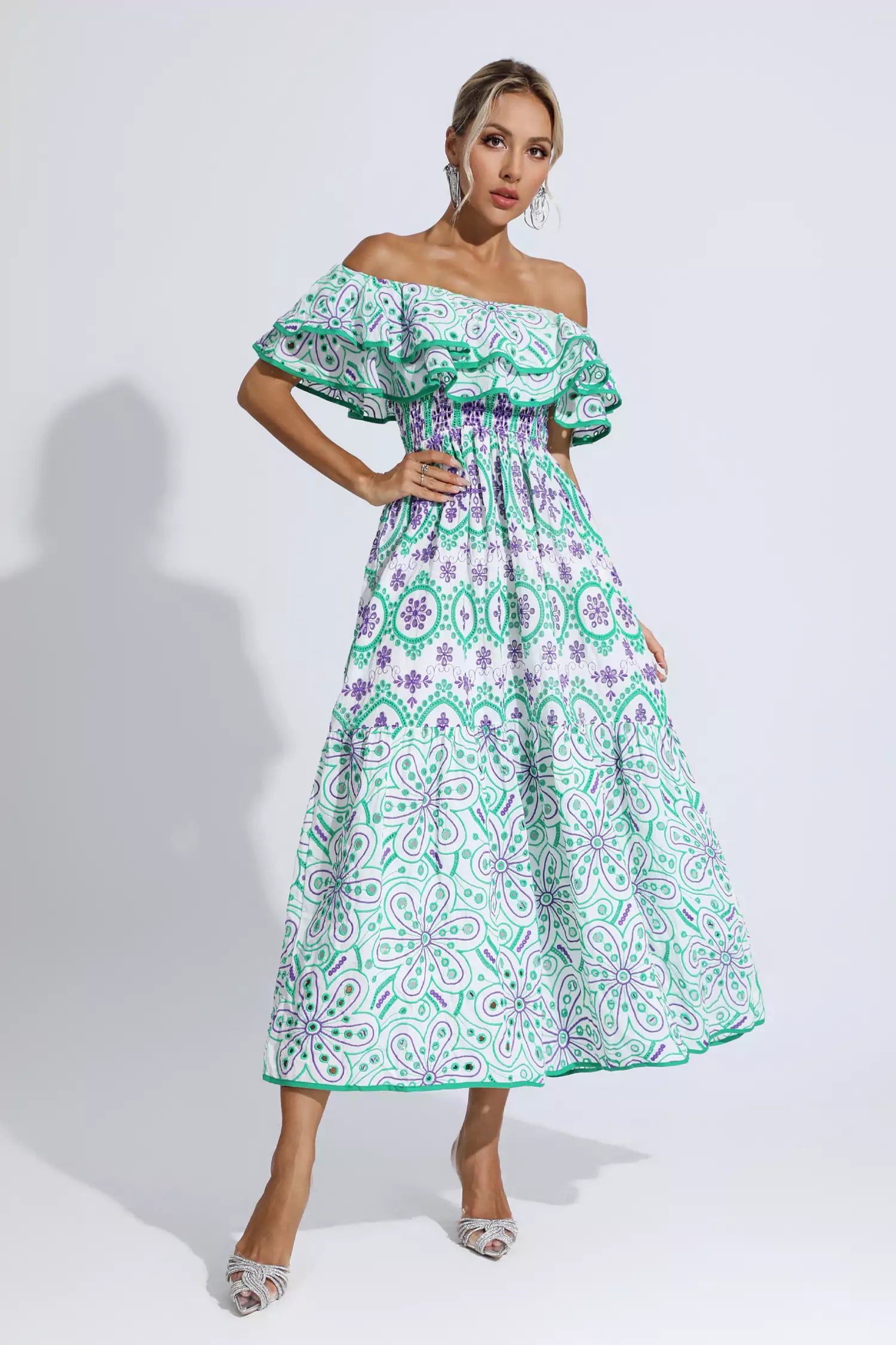 Malani Green Cutout Ruffle Maxi Dress-CATCHALL