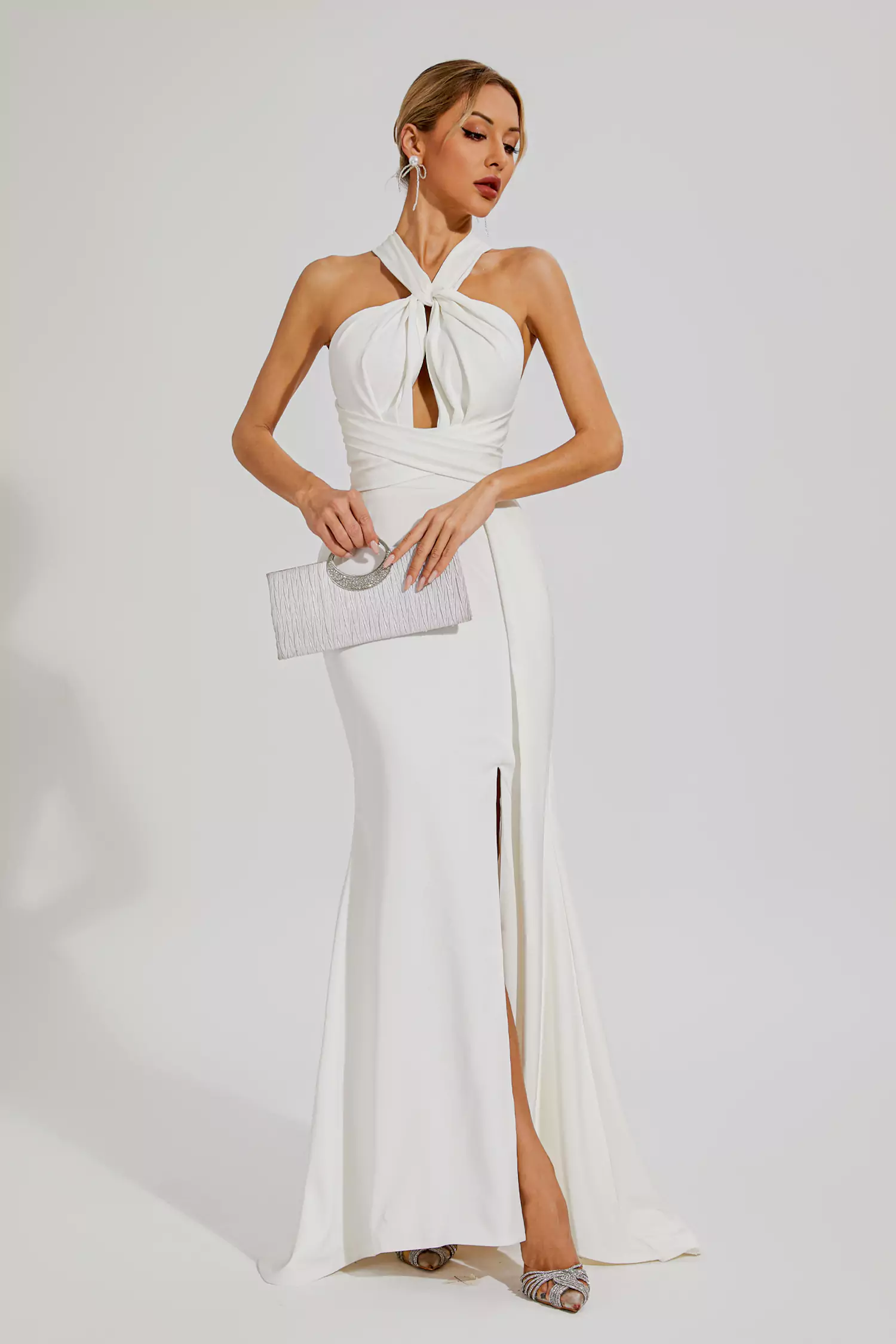 Alexia White Maxi Halter Dress-CATCHALL