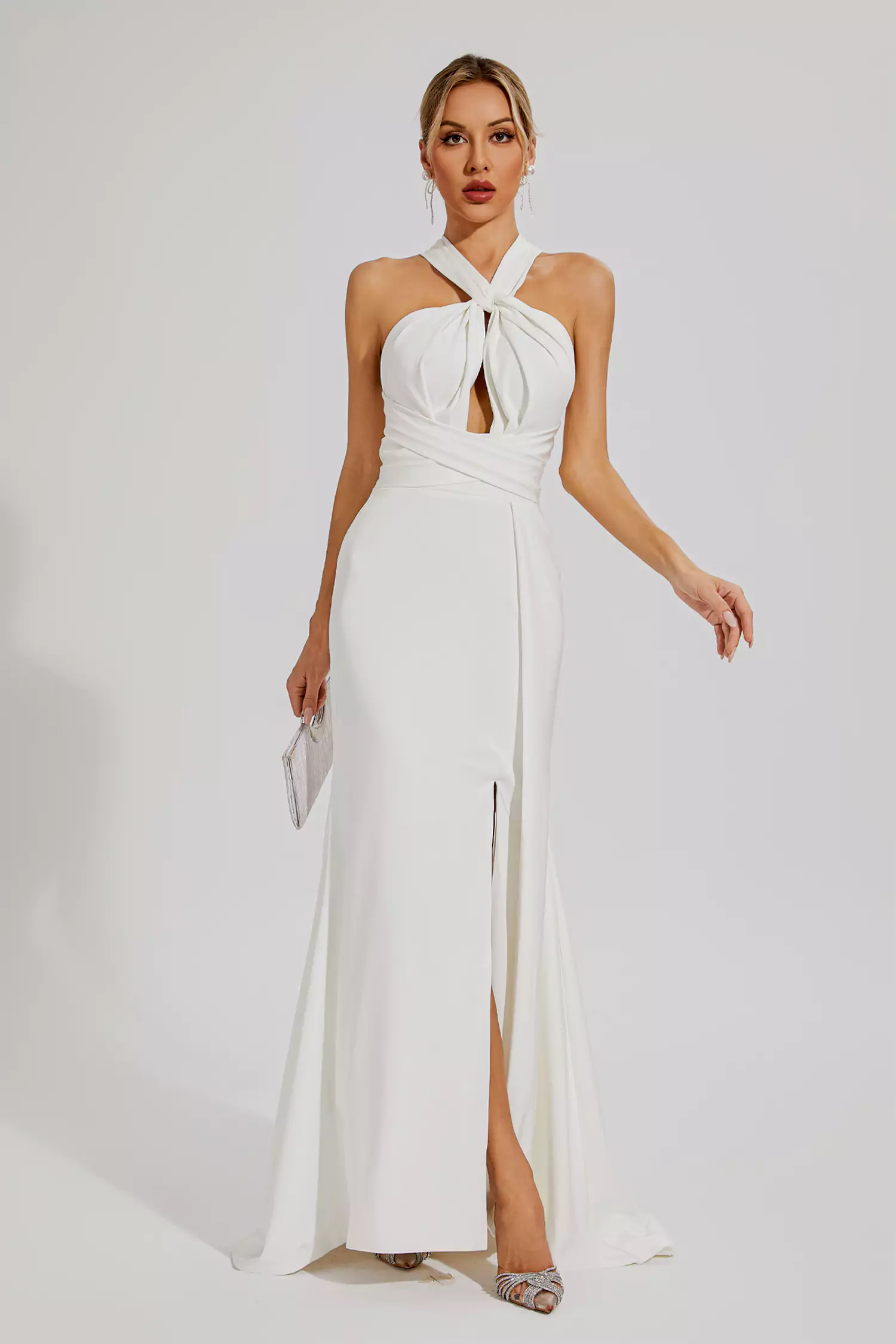 Alexia White Maxi Halter Dress-CATCHALL