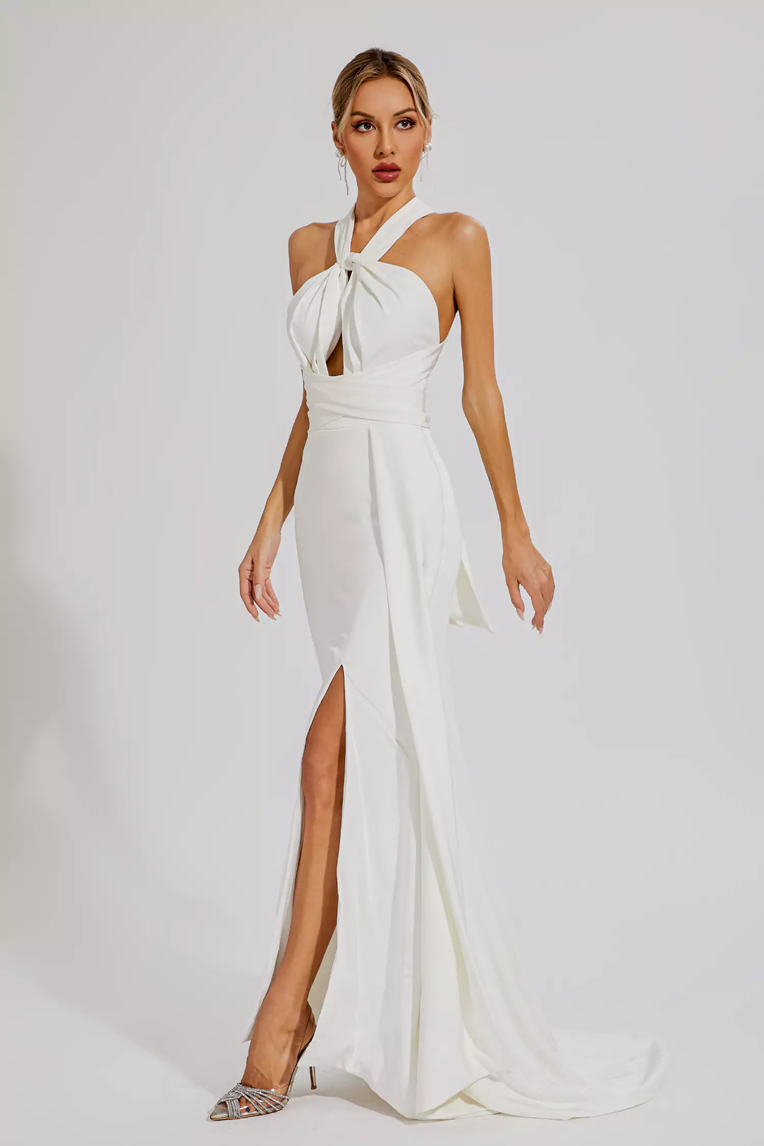 Alexia White Maxi Halter Dress-CATCHALL