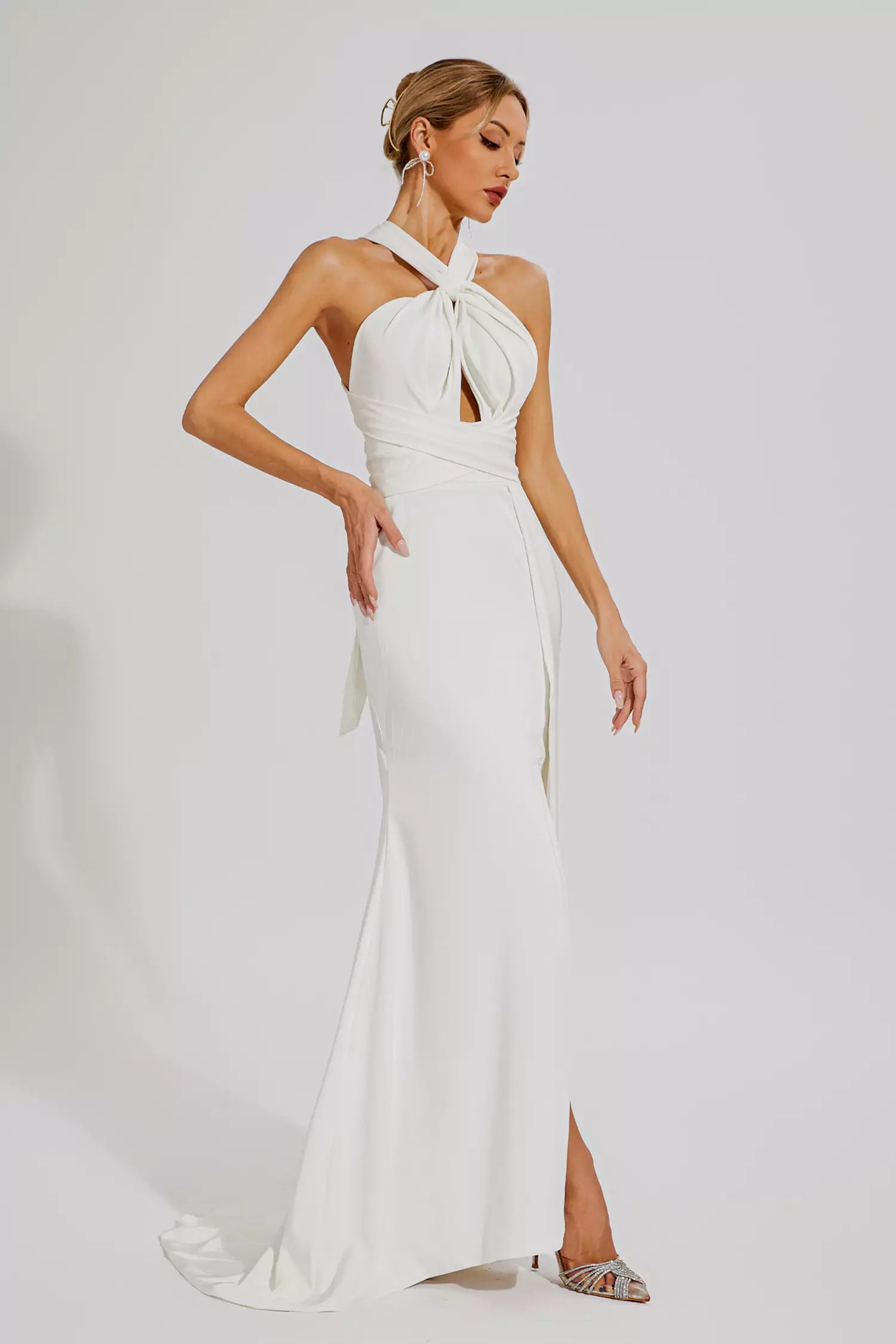 Alexia White Maxi Halter Dress-CATCHALL