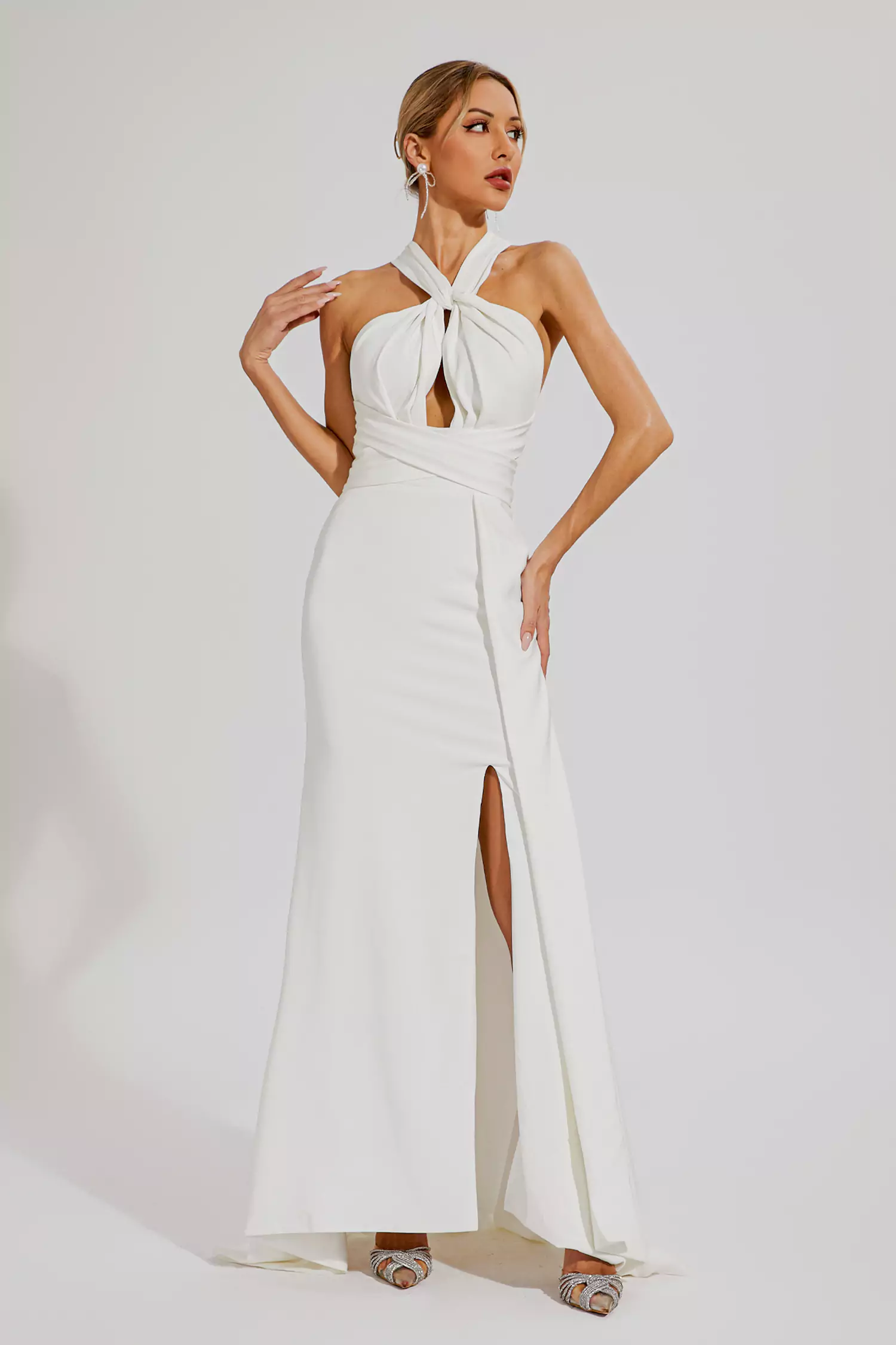 Alexia White Maxi Halter Dress-CATCHALL