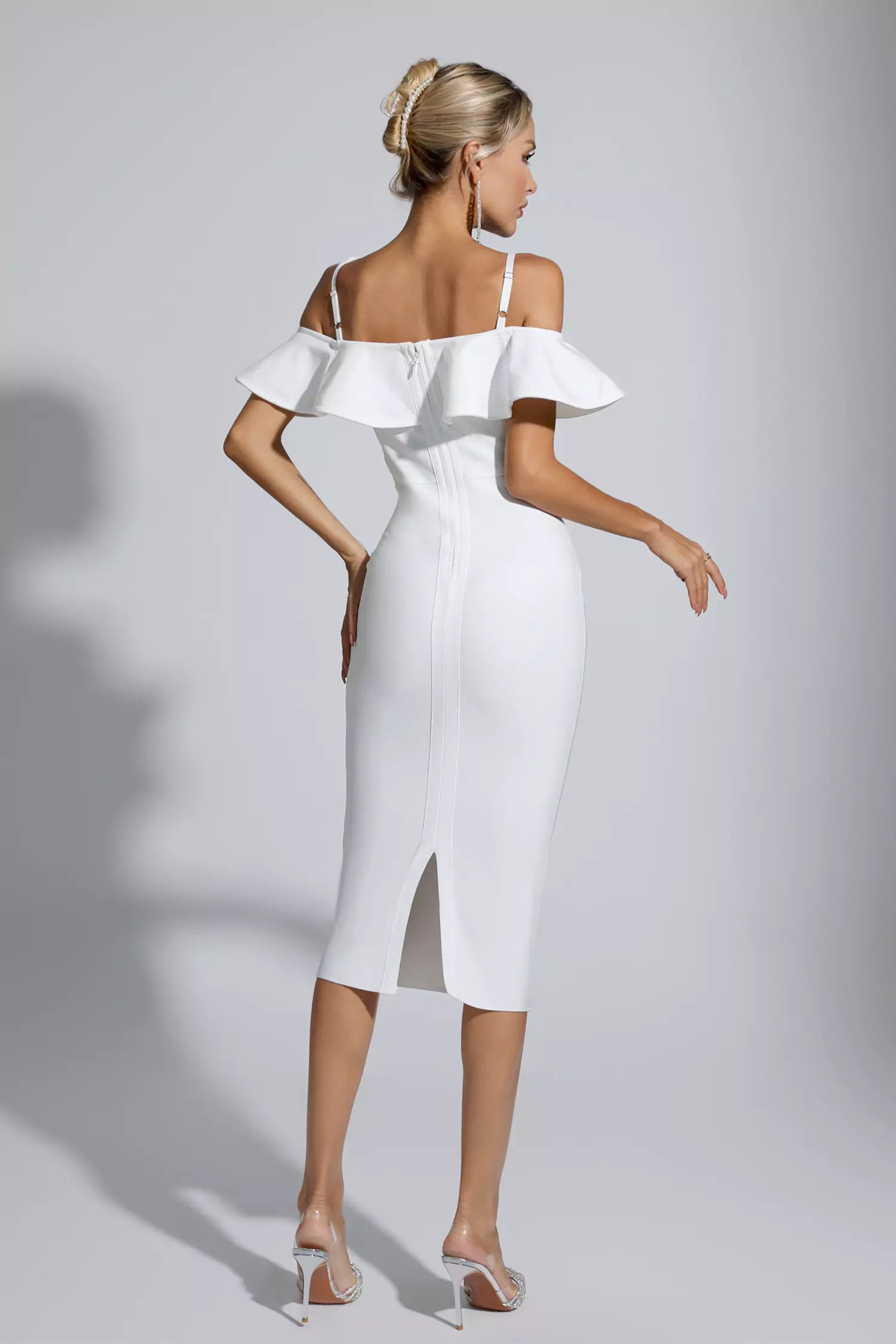 Alicia White Lace Bandage Midi Dress-CATCHALL