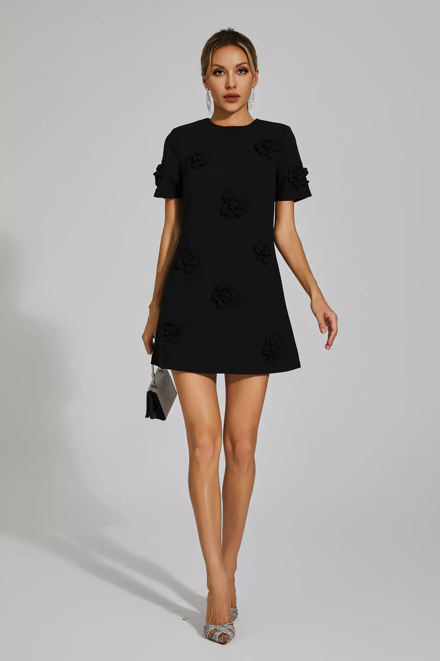 Alison Black Jacquard Floral Mini Dress-CATCHALL