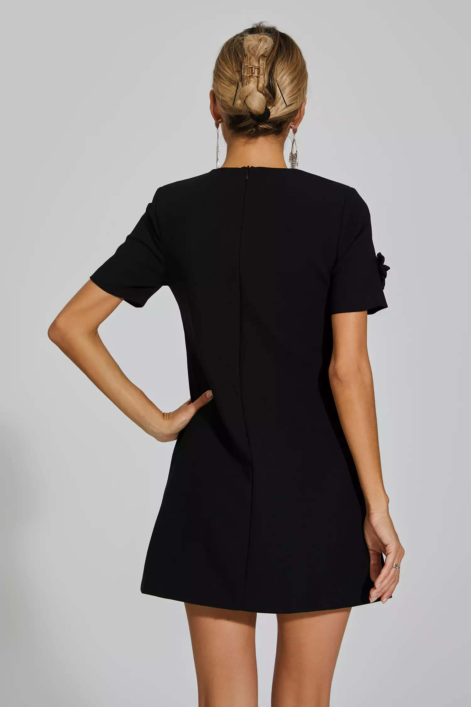 Alison Black Jacquard Floral Mini Dress-CATCHALL