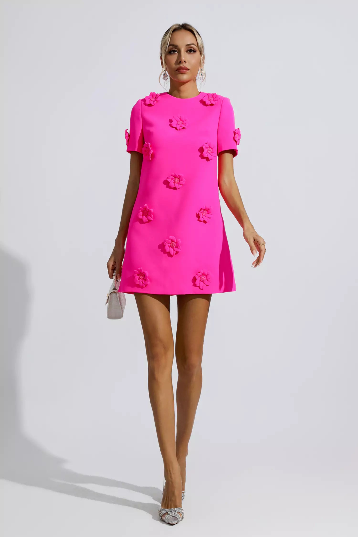 Alison Pink Jacquard Floral Mini Dress-CATCHALL