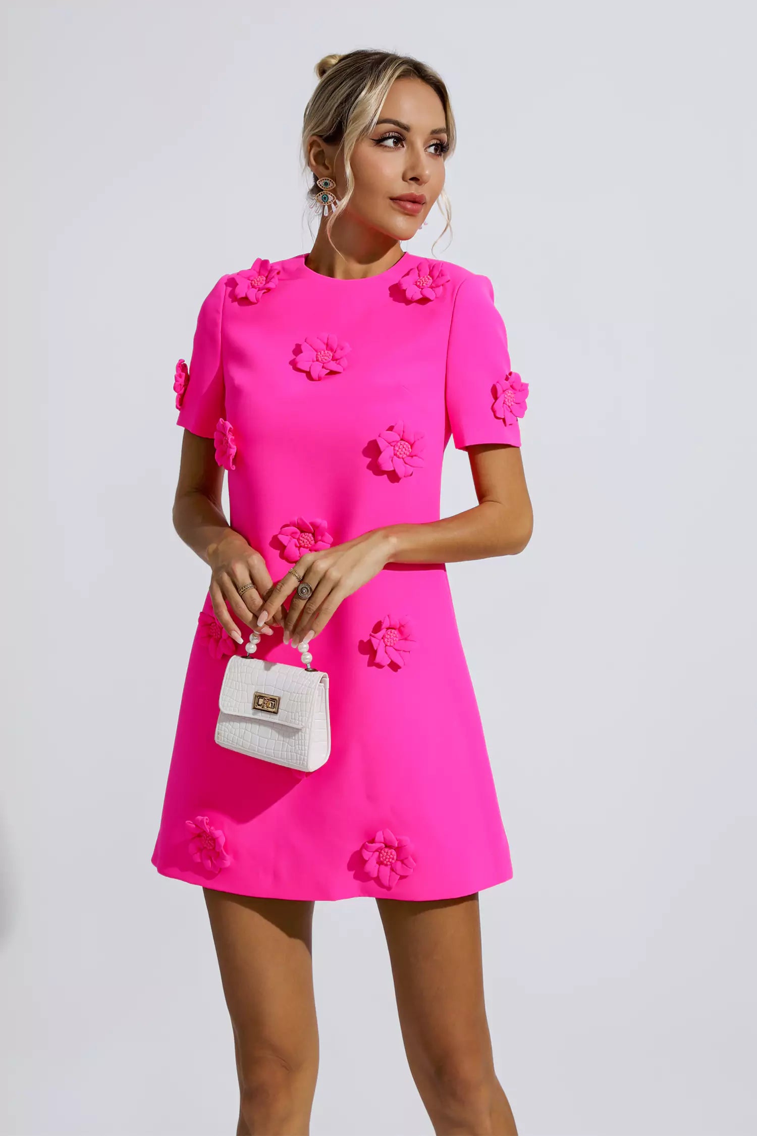 Alison Pink Jacquard Floral Mini Dress-CATCHALL