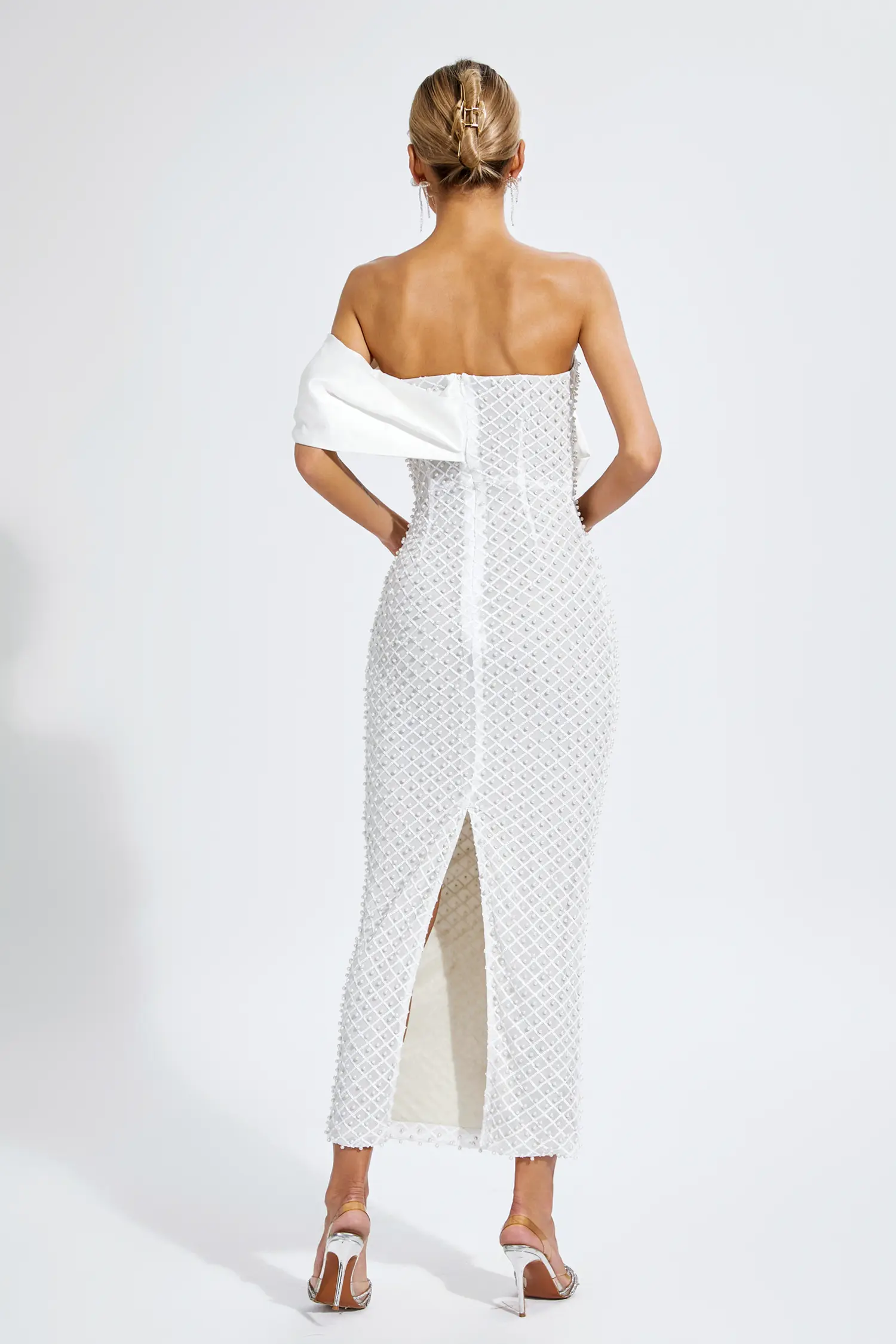 Alisson White Pearl Embellishment Dress-CATCHALL