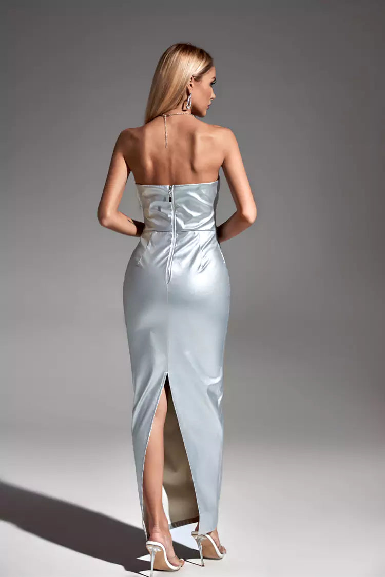Alivia Silver PU Maxi Dress-CATCHALL