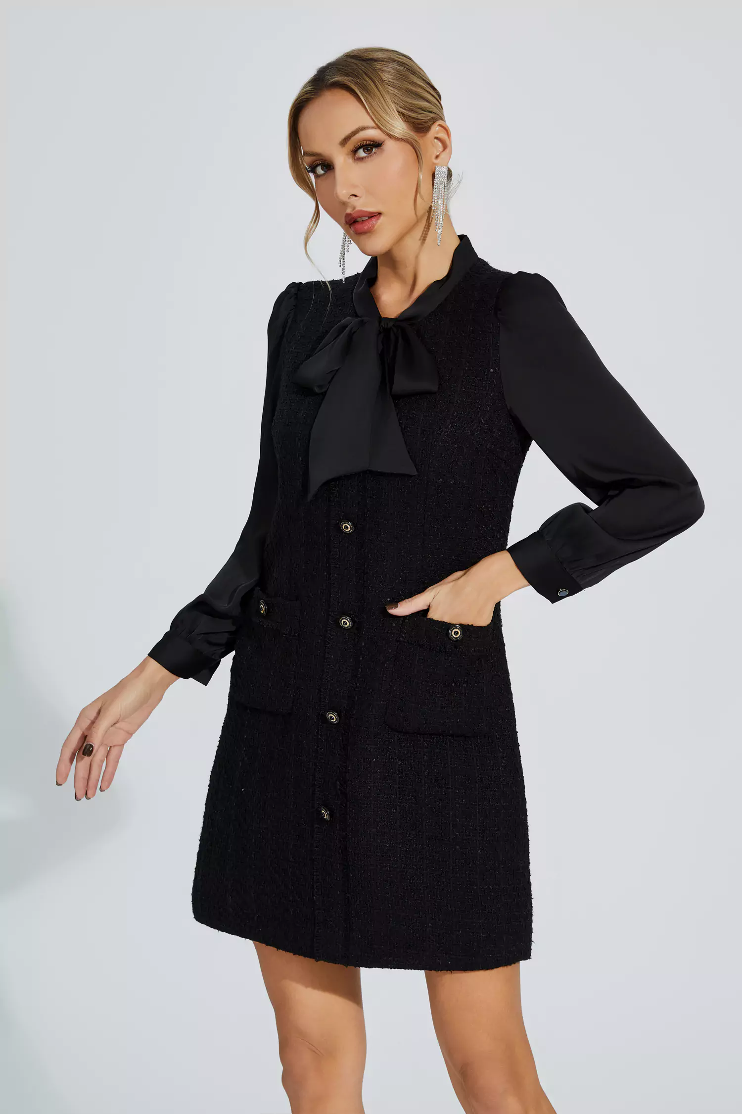 Aliya Black Bow-knot Mini Dress-CATCHALL