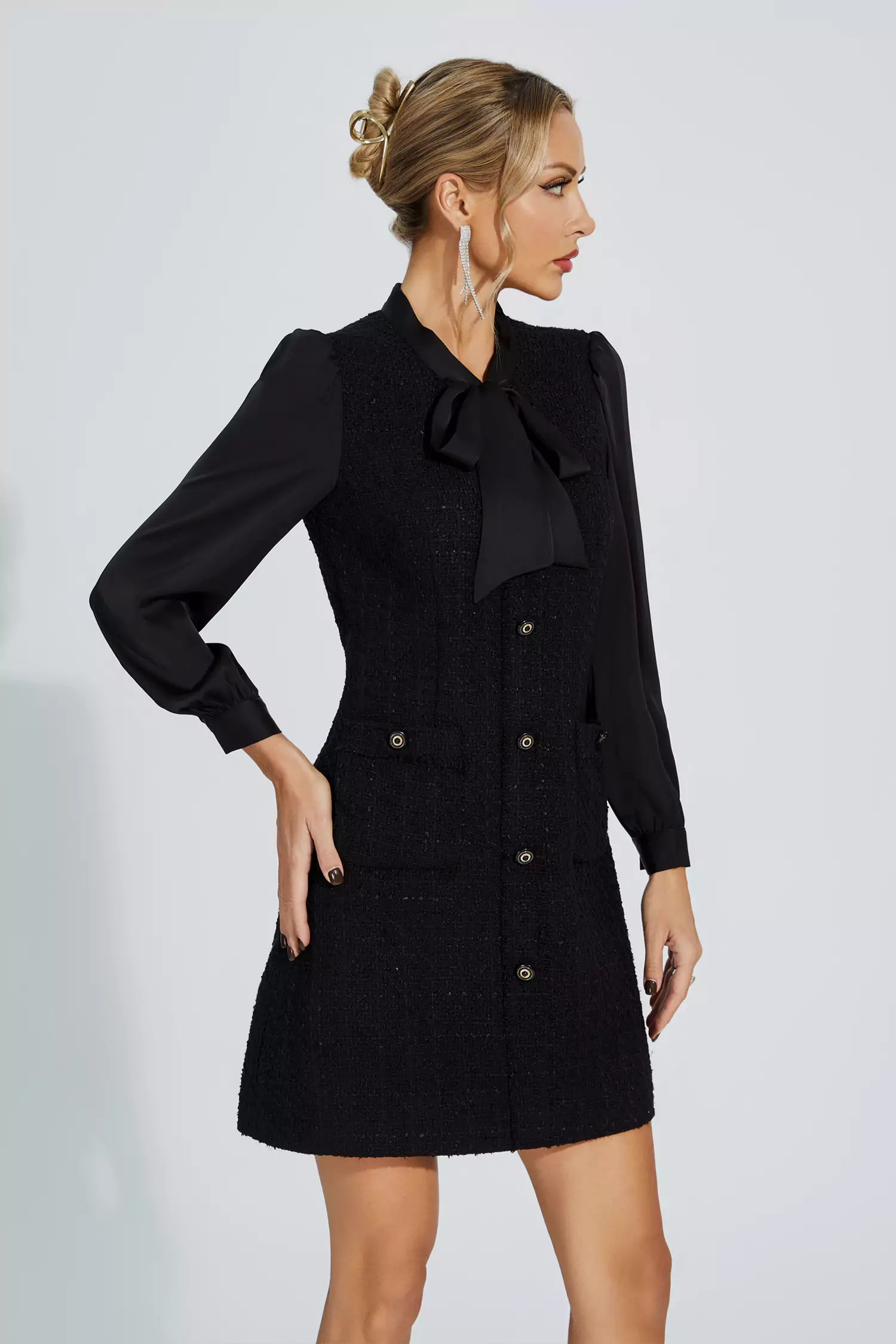 Aliya Black Bow-knot Mini Dress-CATCHALL