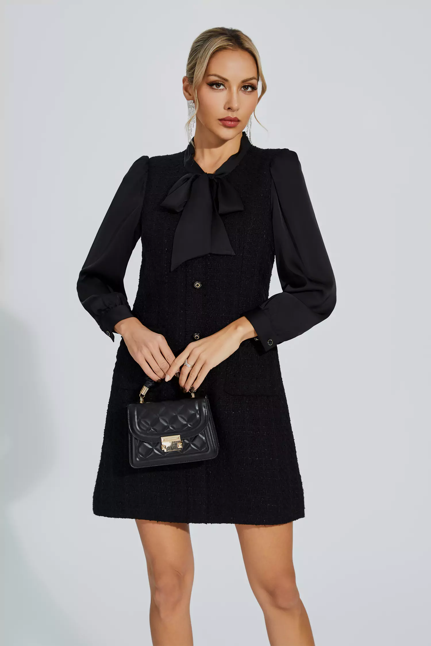 Aliya Black Bow-knot Mini Dress-CATCHALL