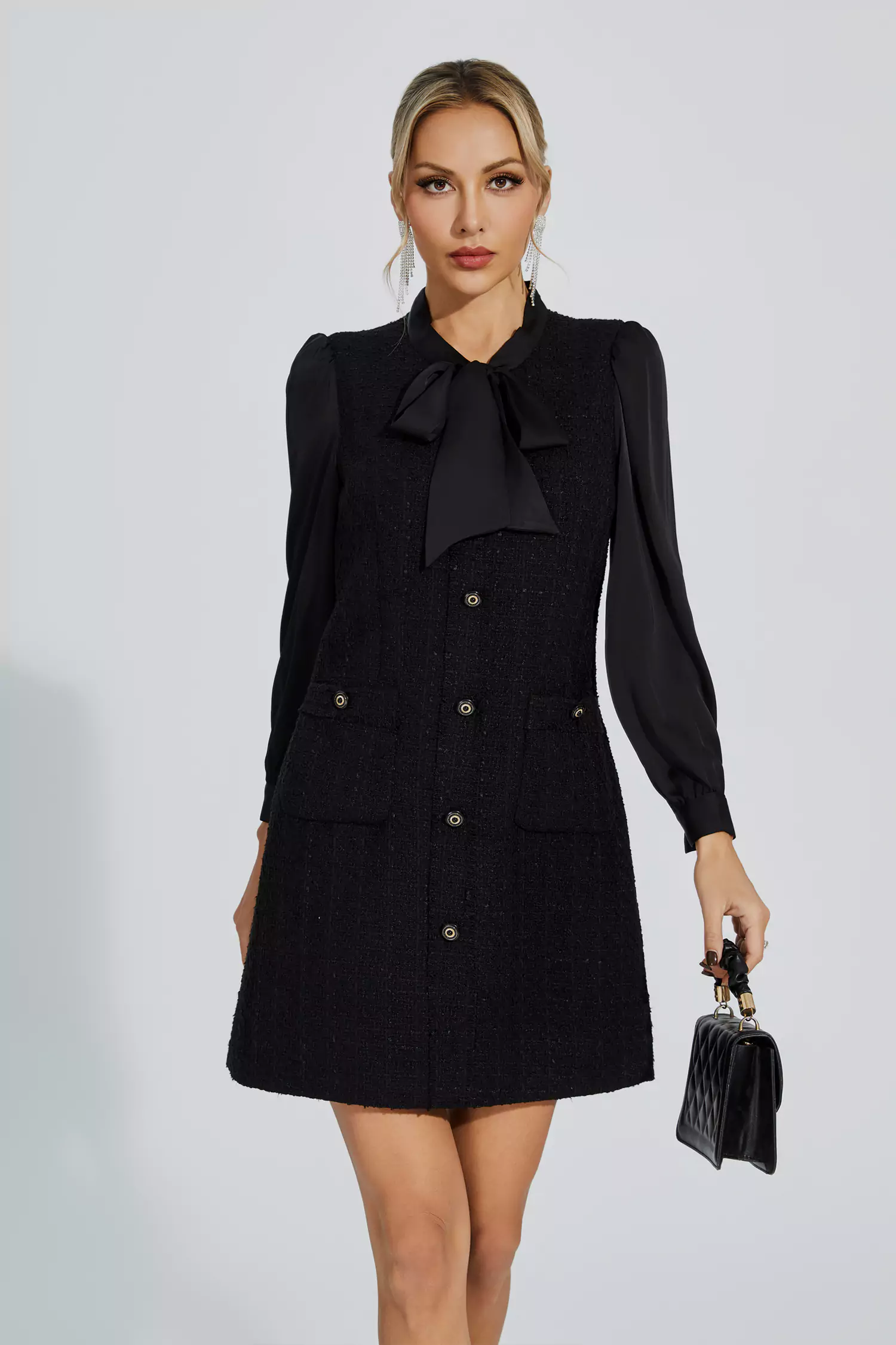 Aliya Black Bow-knot Mini Dress-CATCHALL