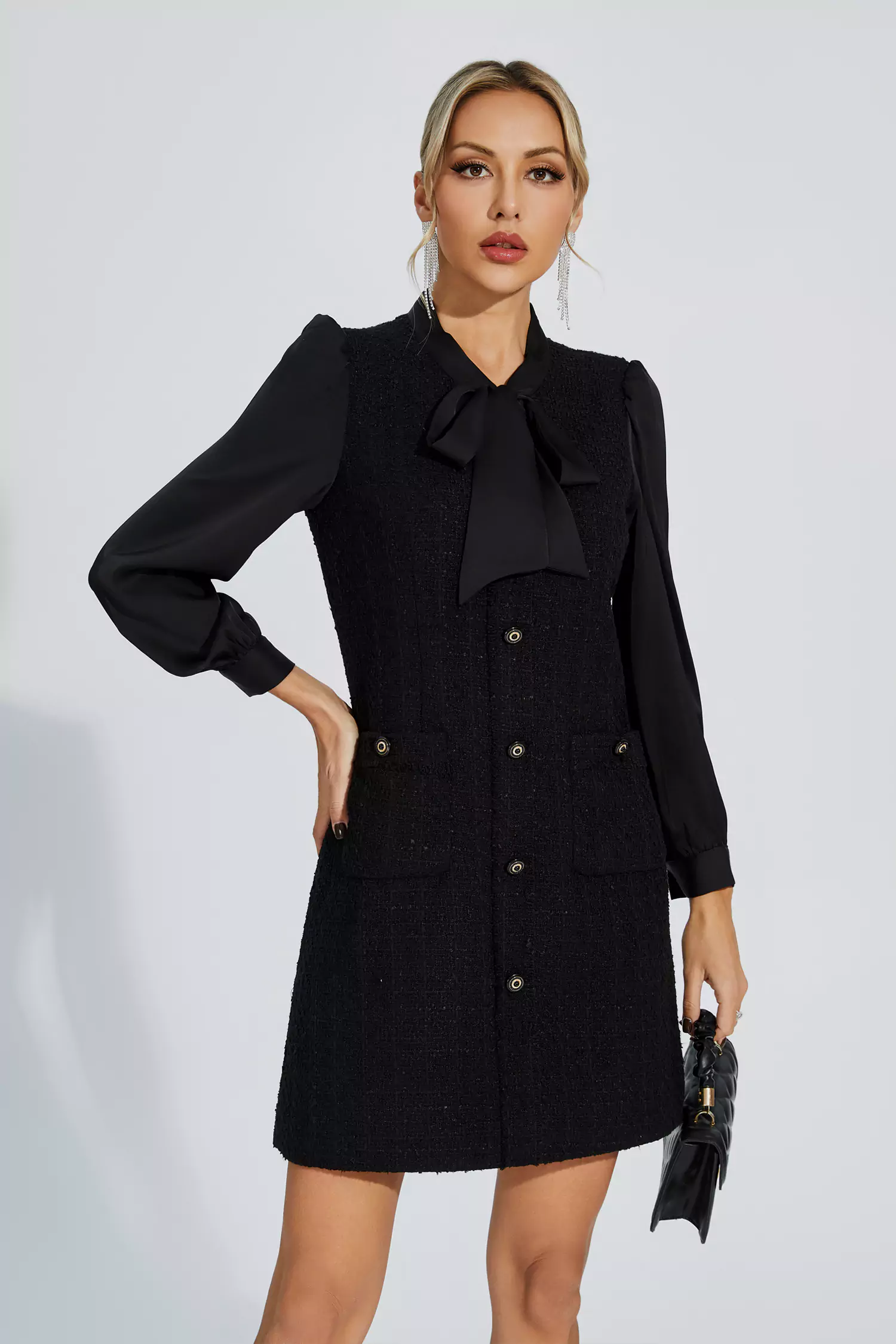 Aliya Black Bow-knot Mini Dress-CATCHALL