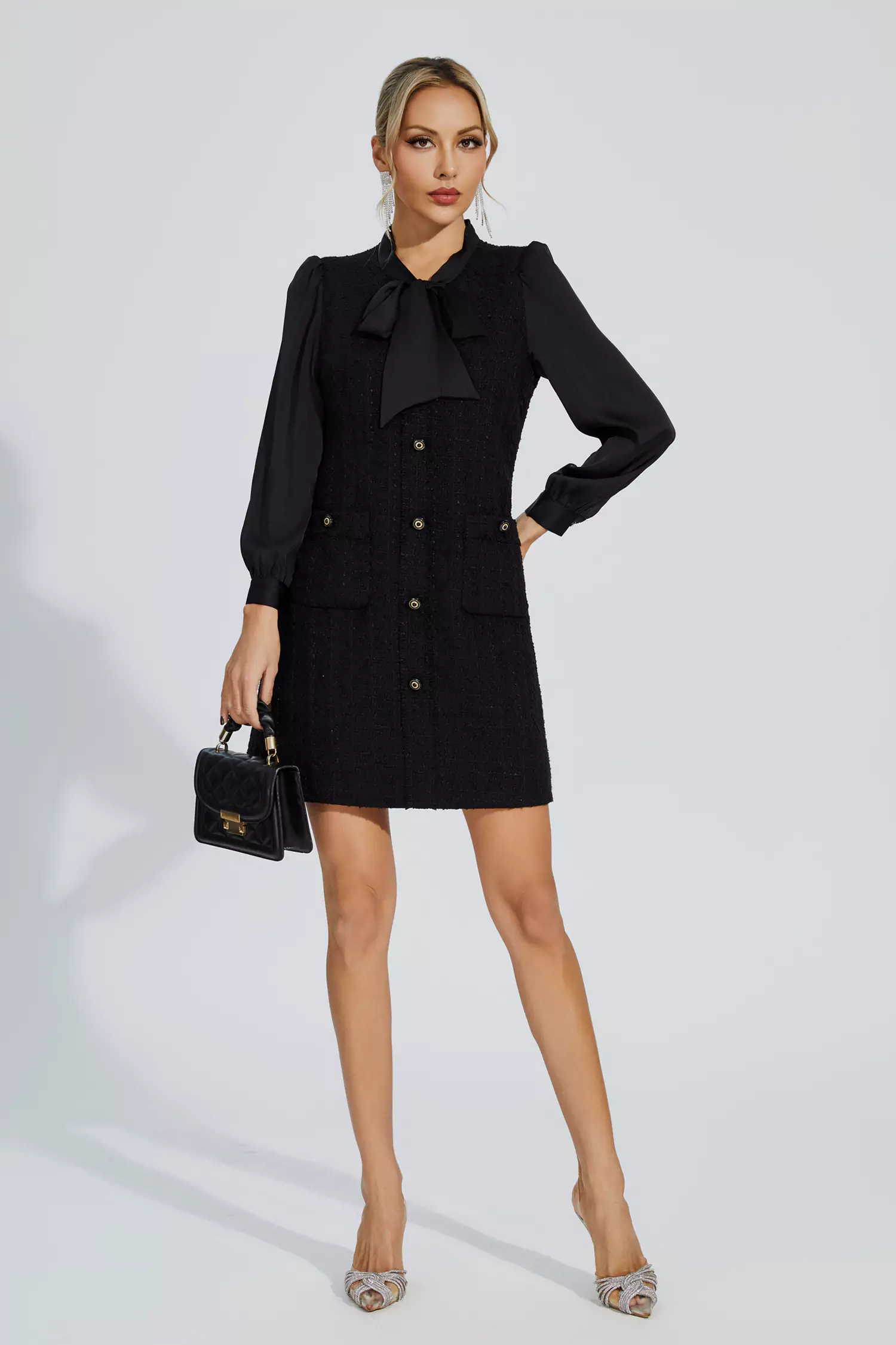 Aliya Black Bow-knot Mini Dress-CATCHALL