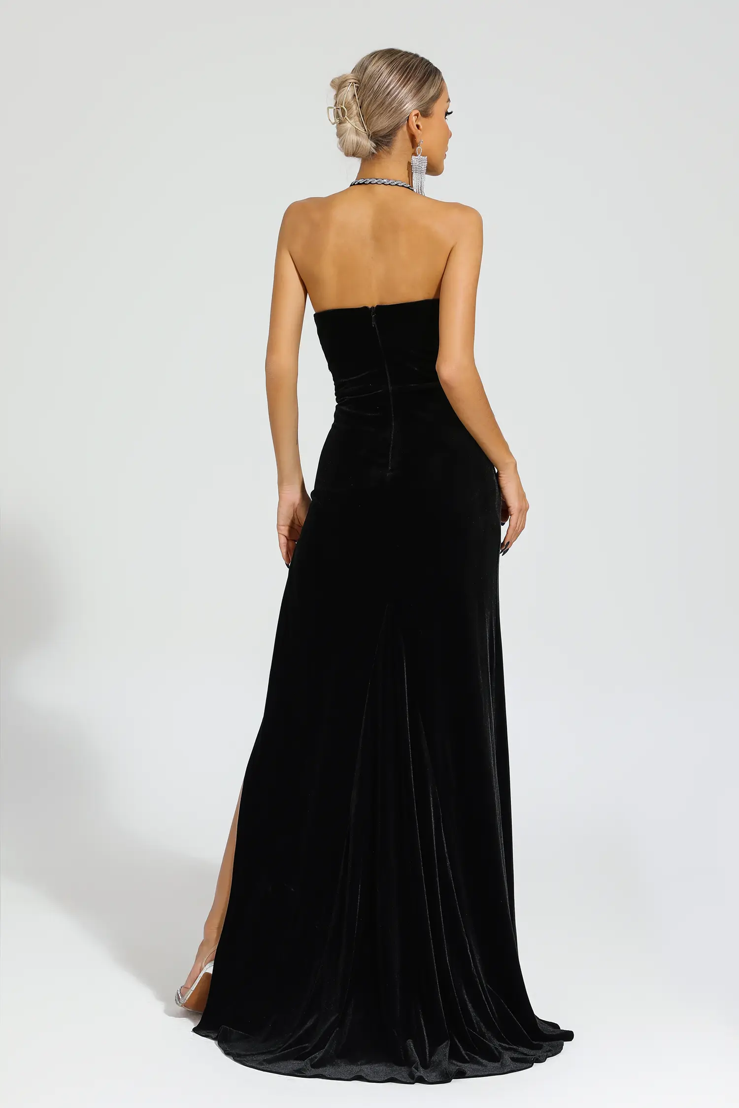 Alston Black Diamond Halter Dress-CATCHALL