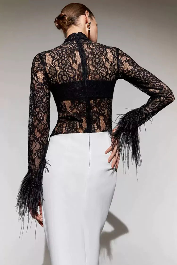 Alyssa White Lace Feather Dress-CATCHALL