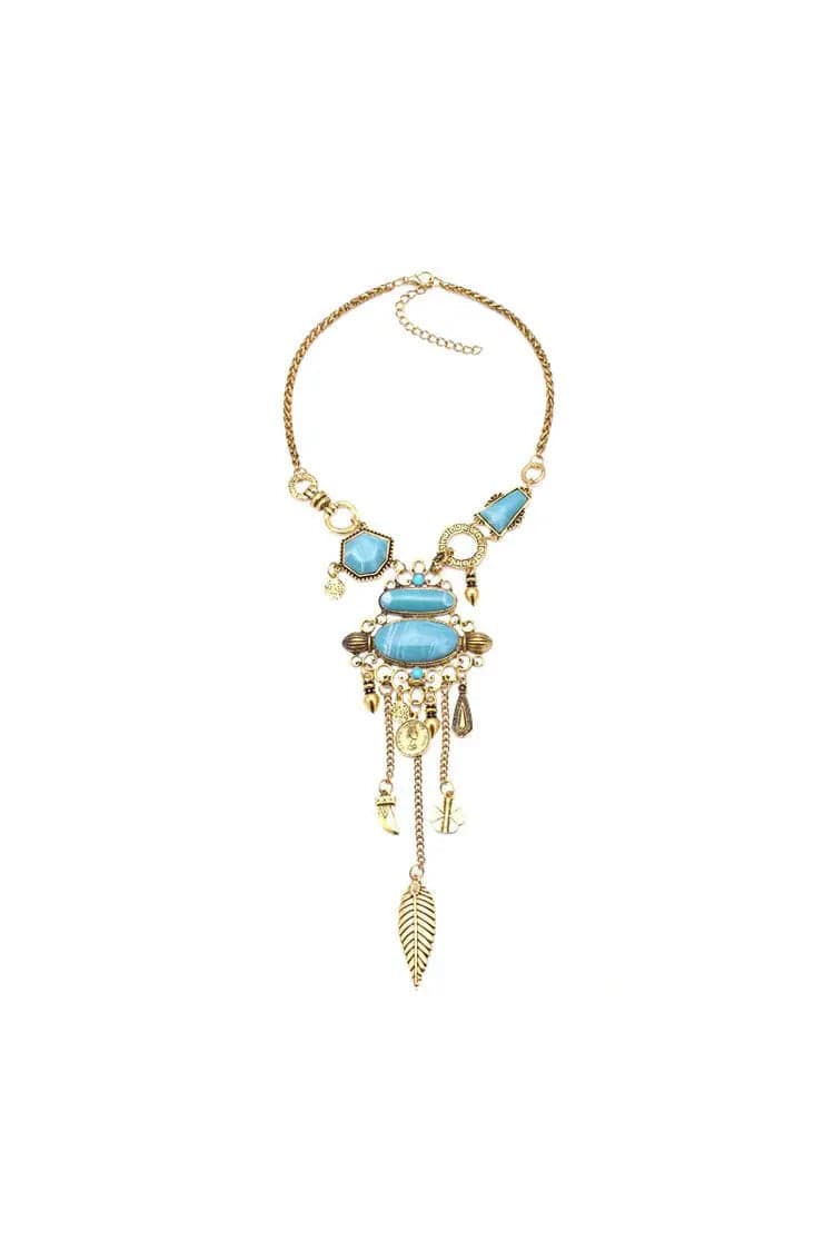 Amara Blue Gem Tassel Necklace - Catchall
