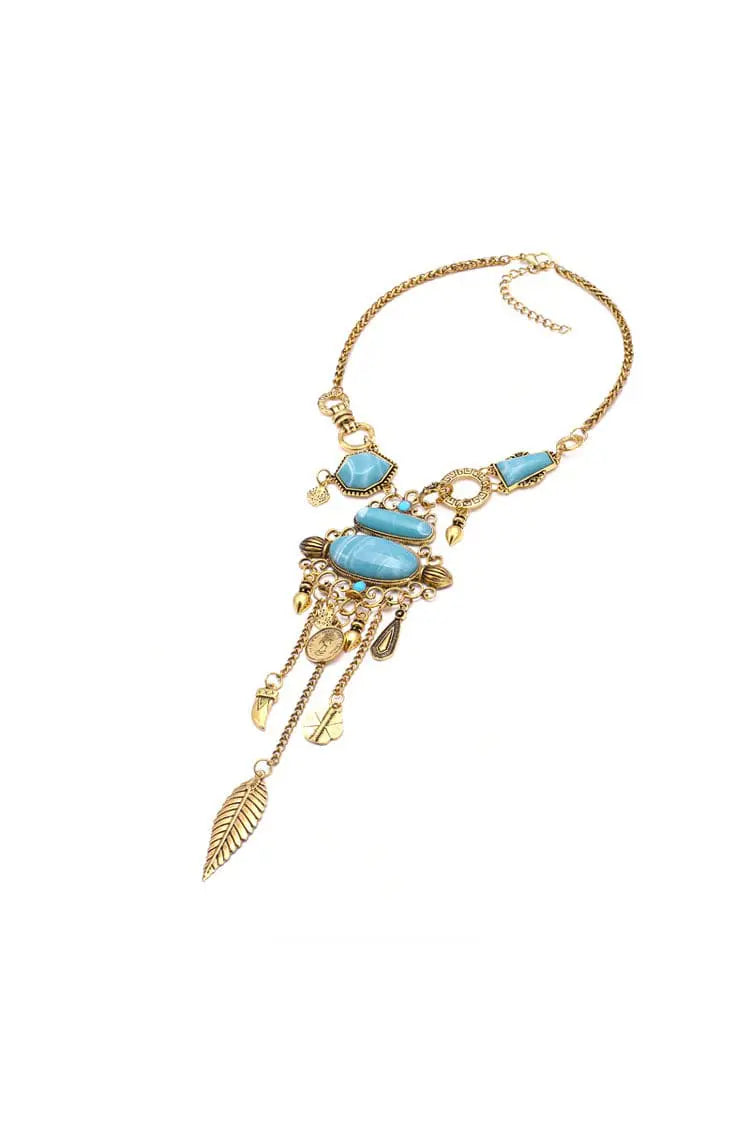 Amara Blue Gem Tassel Necklace-CATCHALL