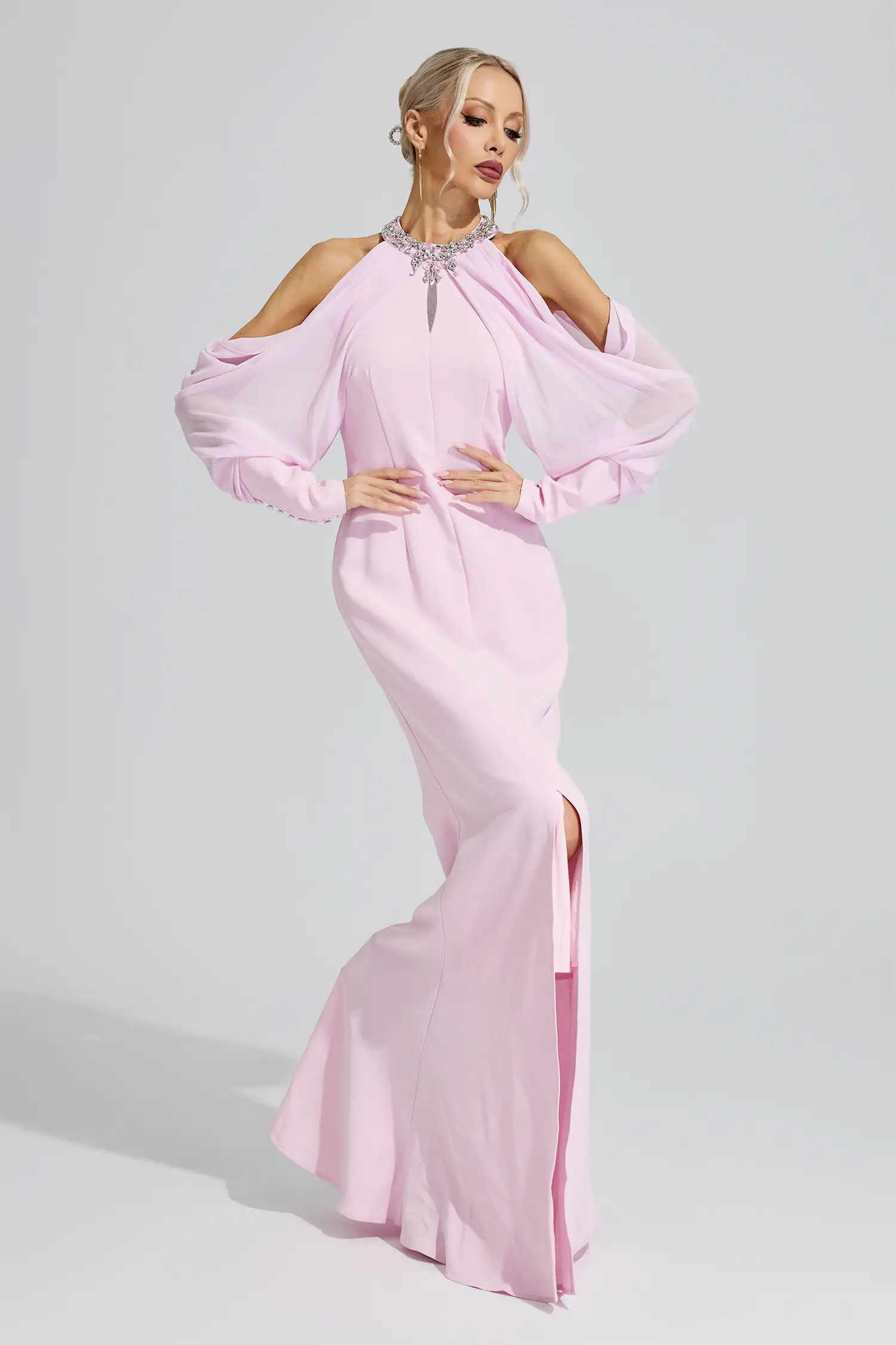 Amaterasu Pink Halter Neck Rhinestone Dress