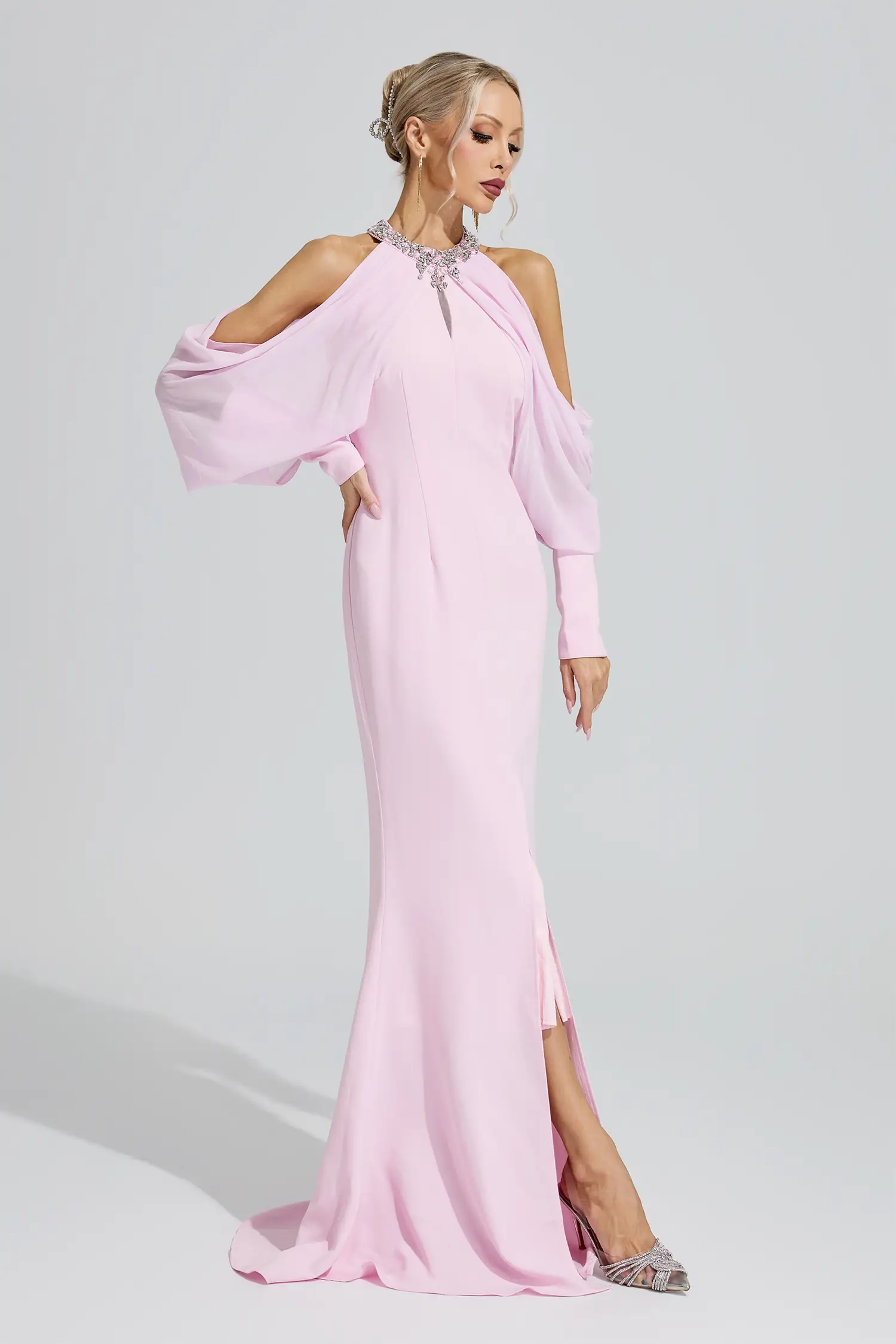 Amaterasu Pink Halter Neck Rhinestone Dress