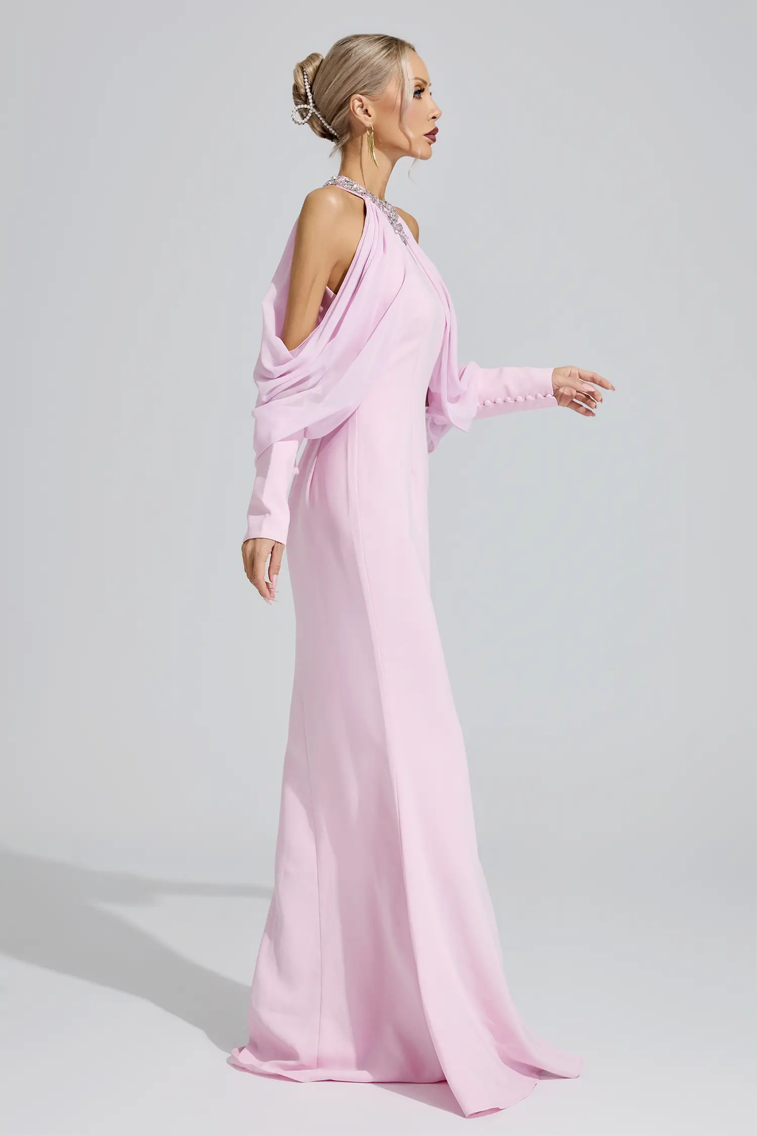 Amaterasu Pink Halter Neck Rhinestone Dress