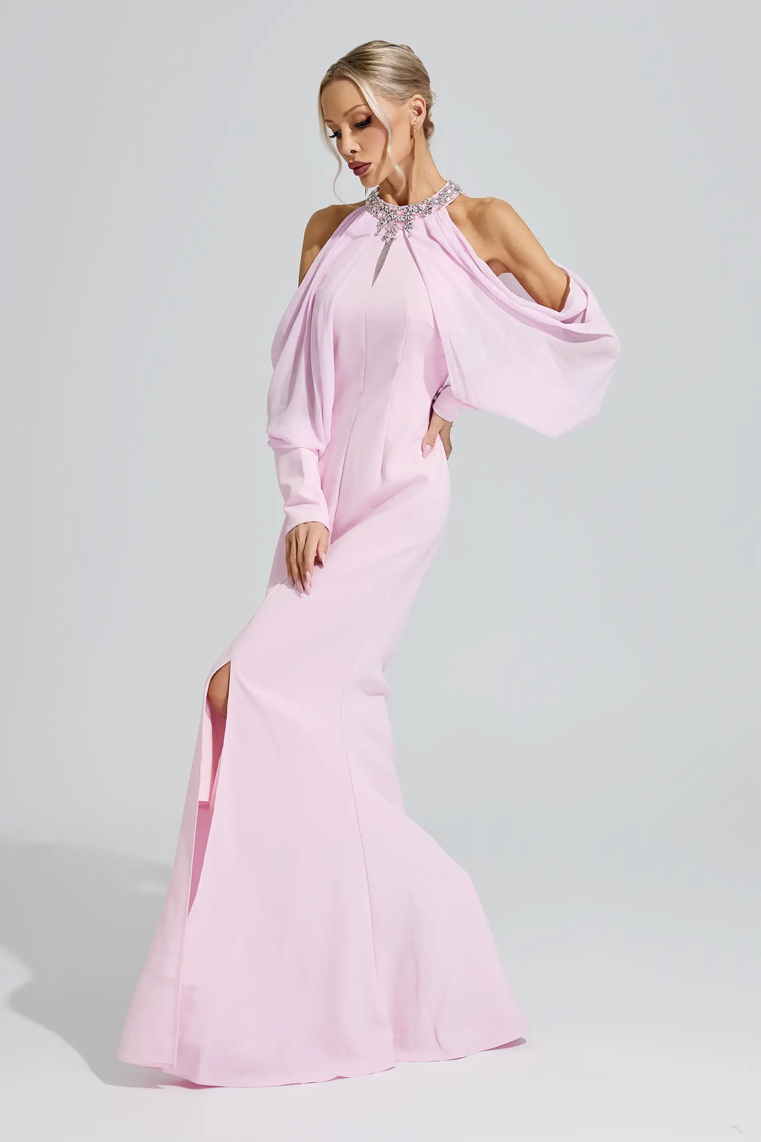 Amaterasu Pink Halter Neck Rhinestone Dress