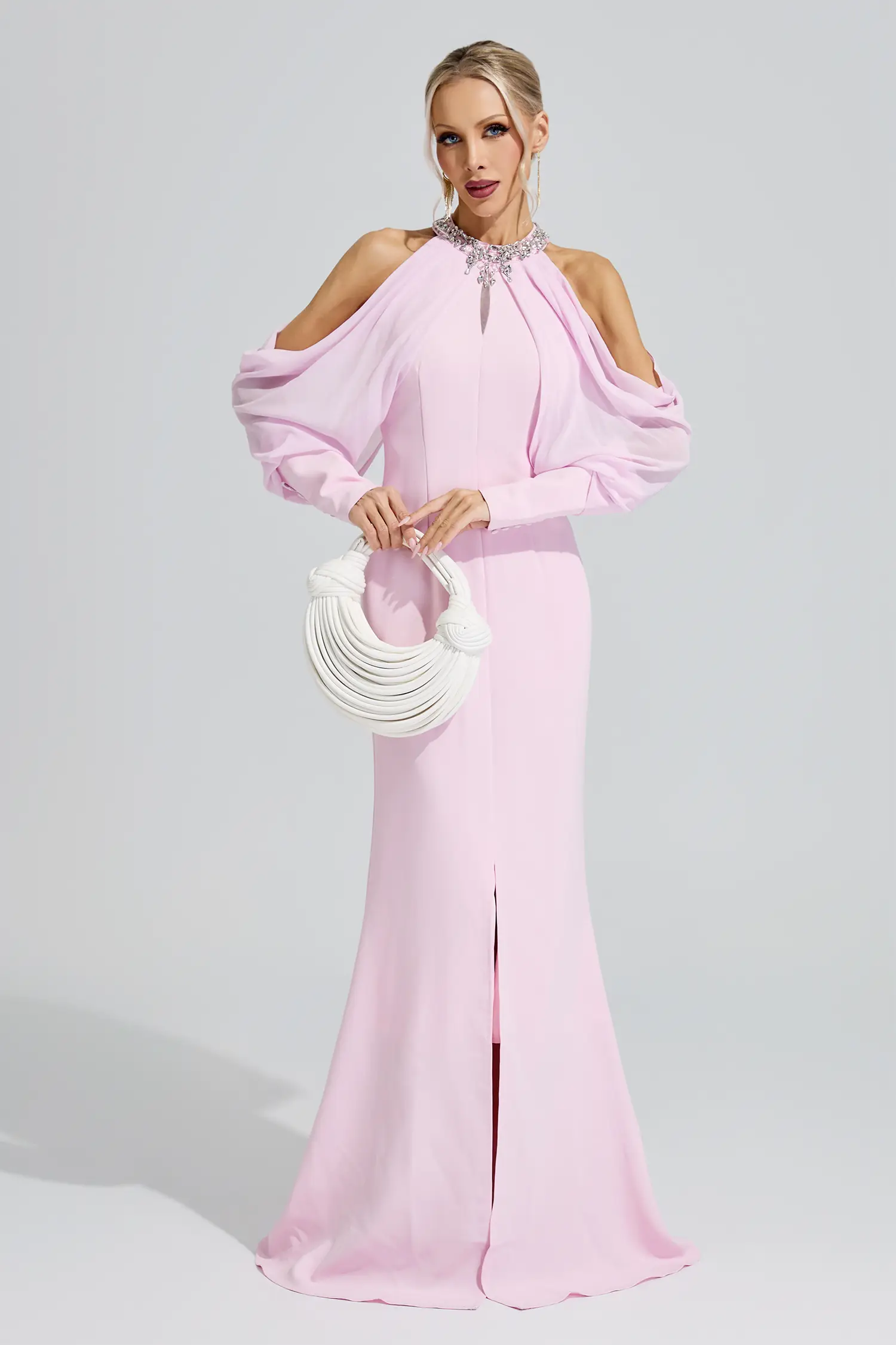 Amaterasu Pink Halter Neck Rhinestone Dress