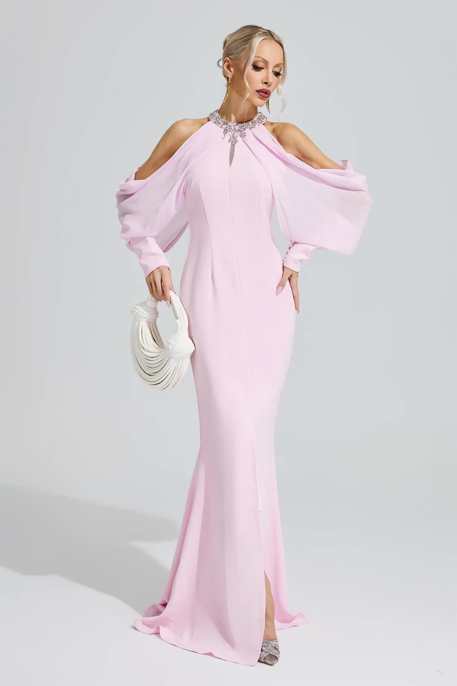 Amaterasu Pink Halter Neck Rhinestone Dress
