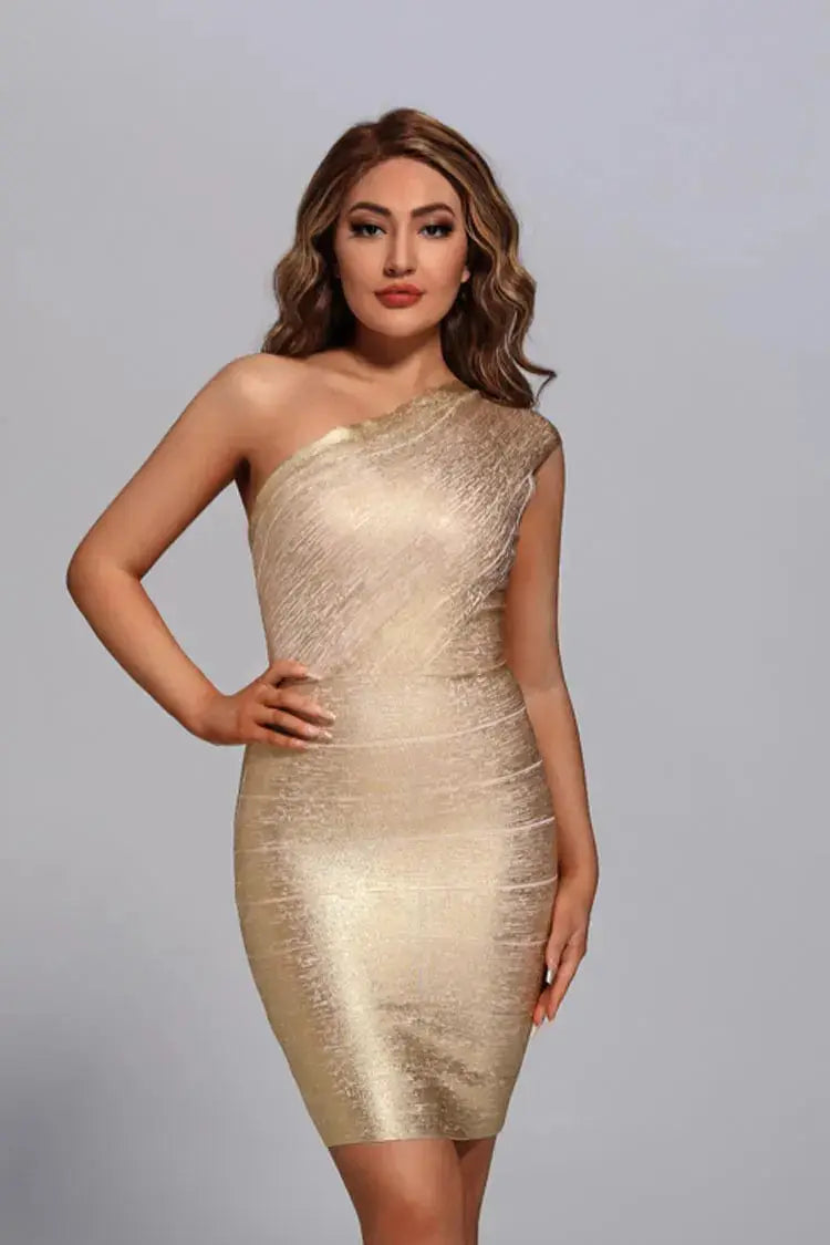 Amelia Gold Metallic Mini Dress-CATCHALL